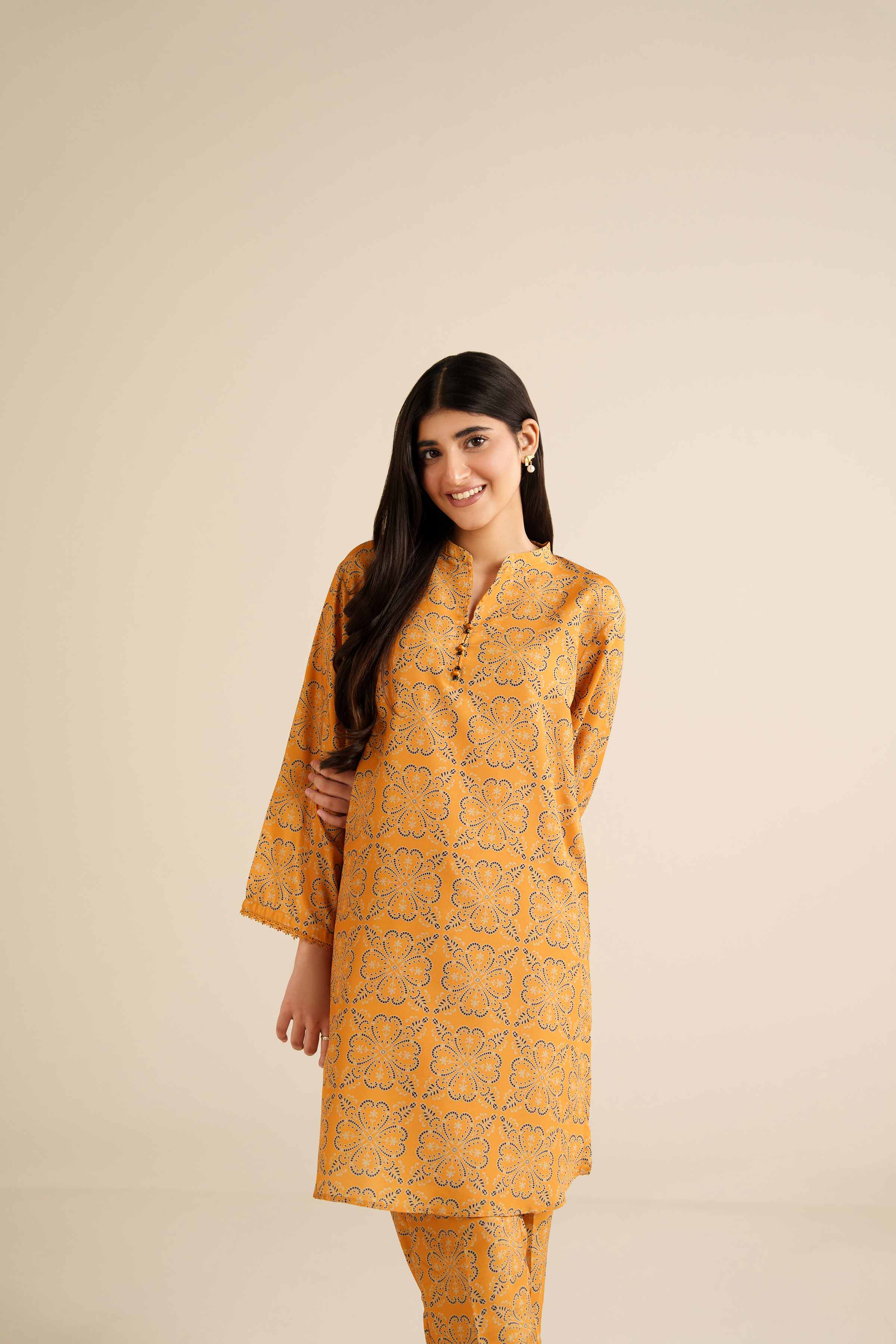 NISHATUAE - Orange Printed Swiss Lawn 2-piece Ready to wear Dress