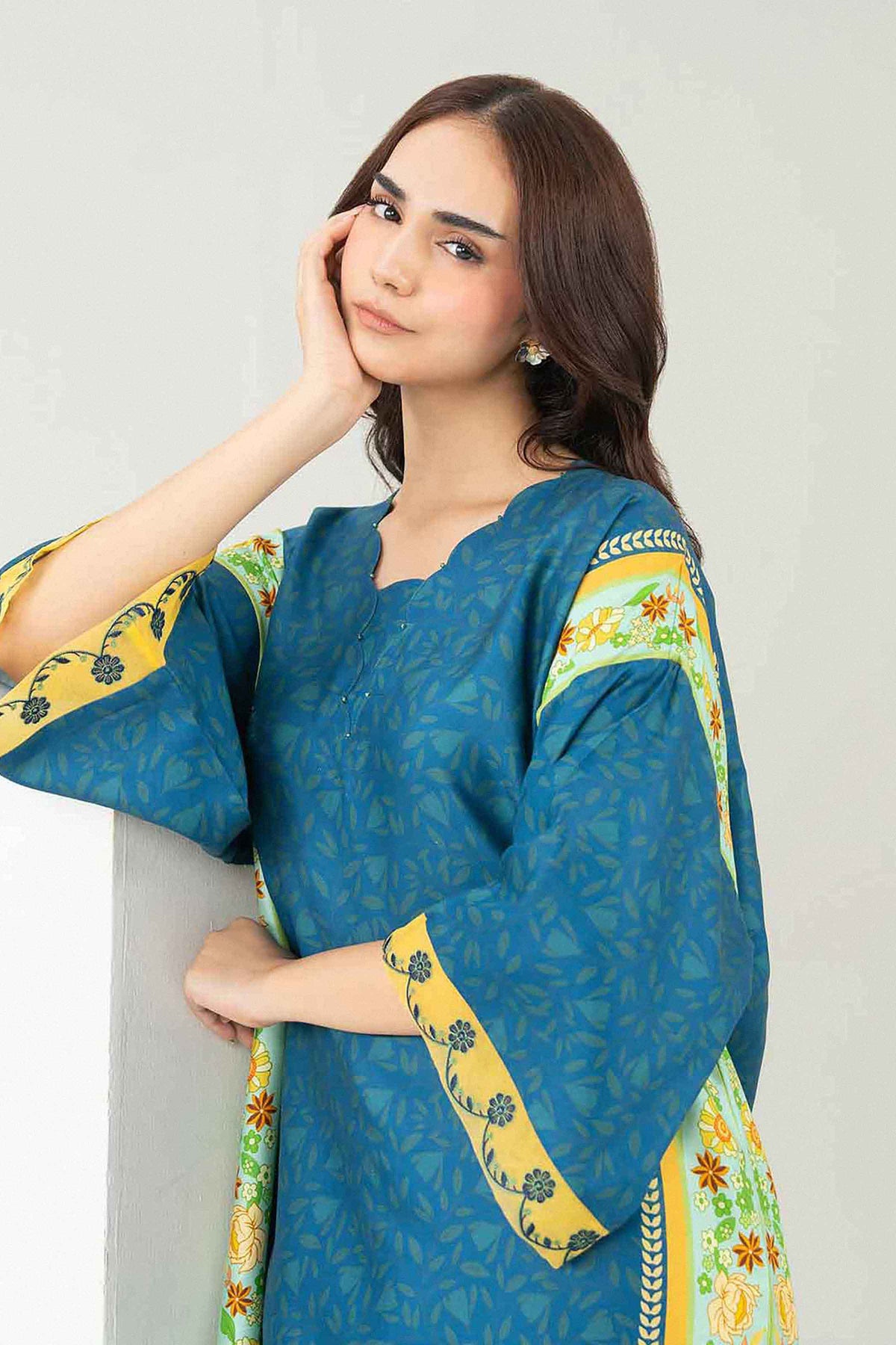Blue 2-Piece Printed Embroidered Suit in Twill ready-to-wear