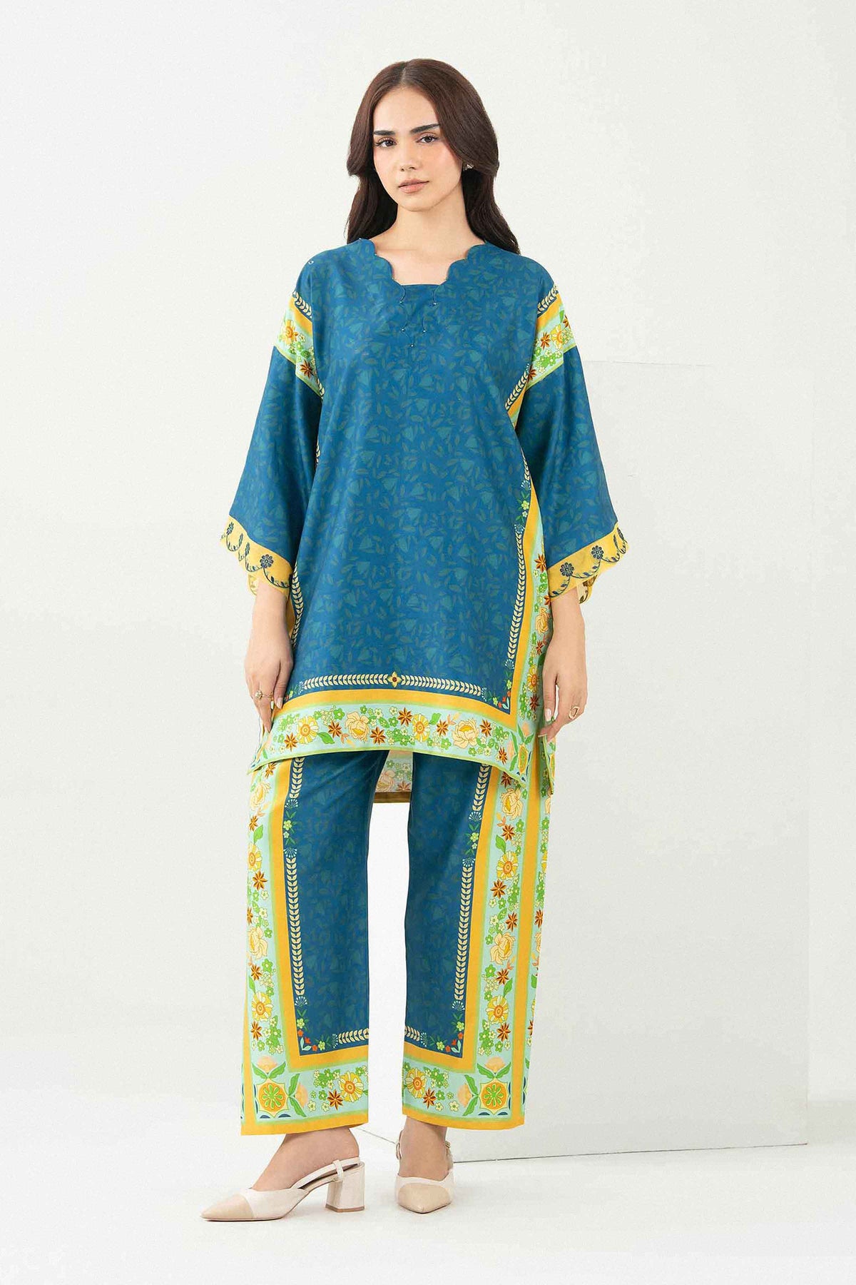 Blue 2-Piece Printed Embroidered Suit in Twill ready-to-wear
