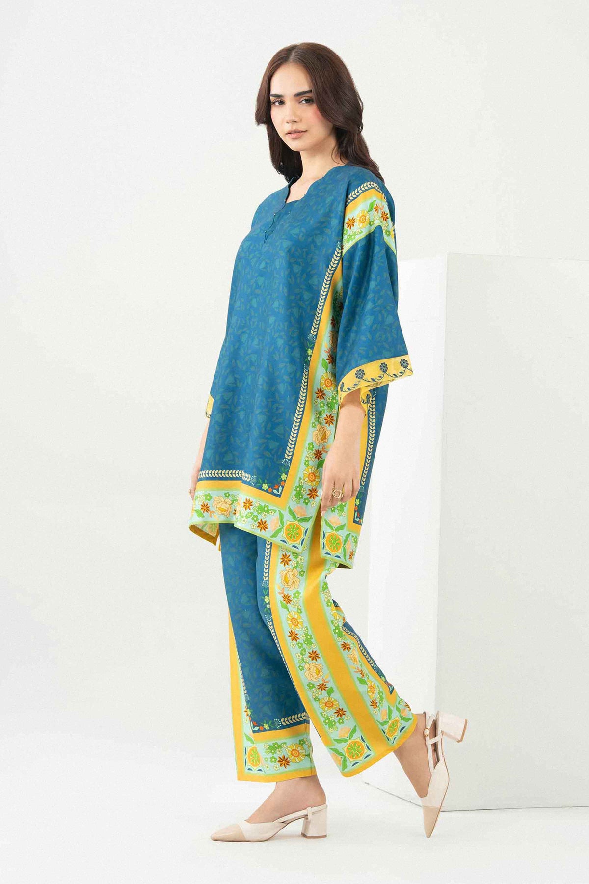 Blue 2-Piece Printed Embroidered Suit in Twill ready-to-wear