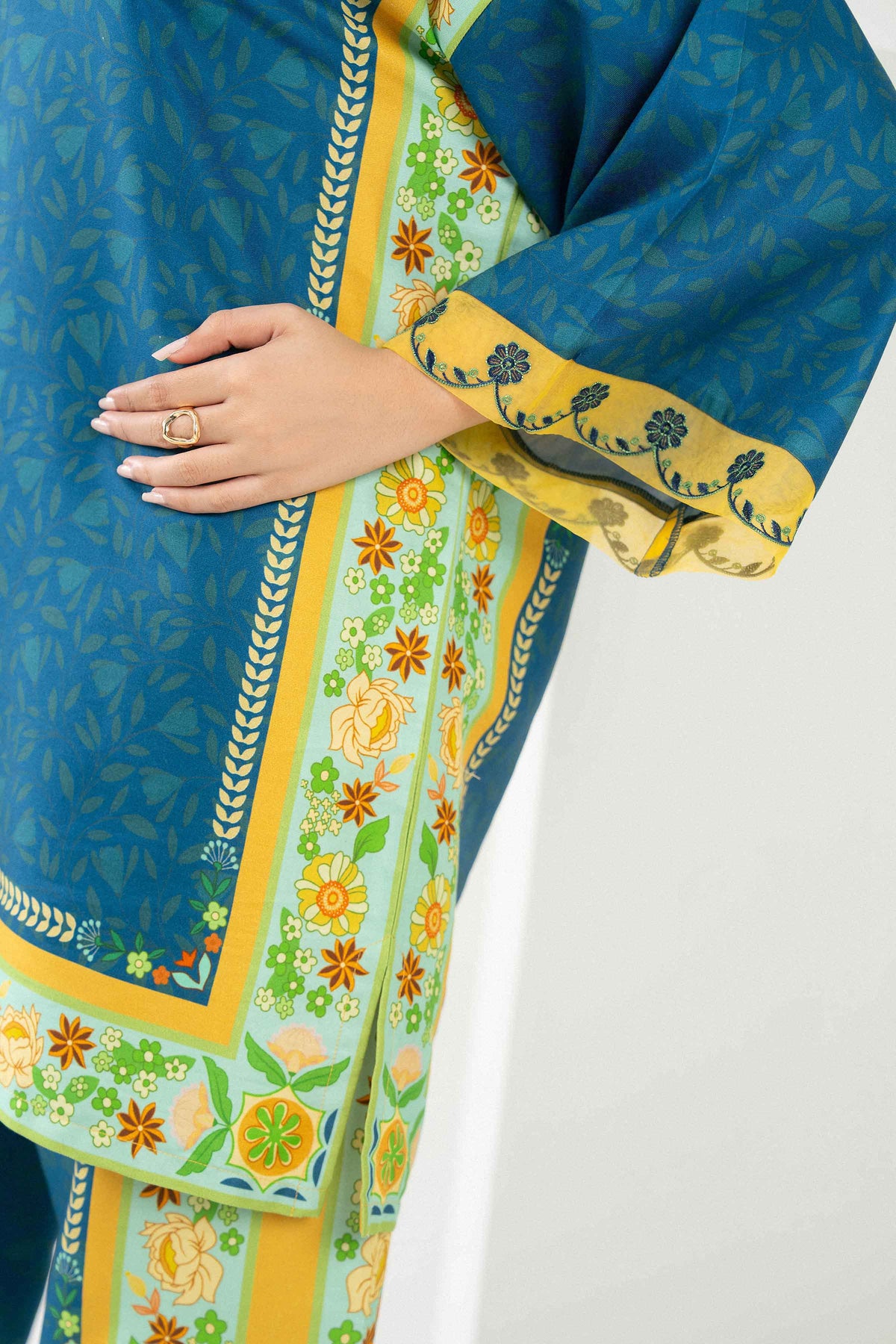 Blue 2-Piece Printed Embroidered Suit in Twill ready-to-wear