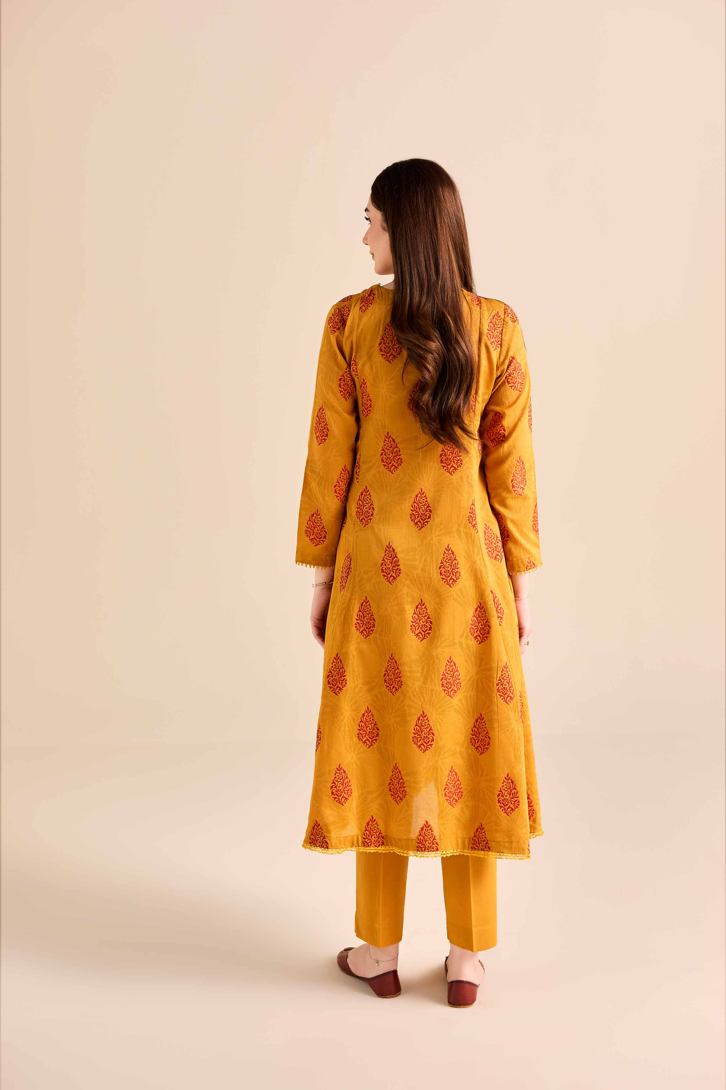 NISHATUAE - Mustard Printed Jacquard 2-piece Ready to wear Dress
