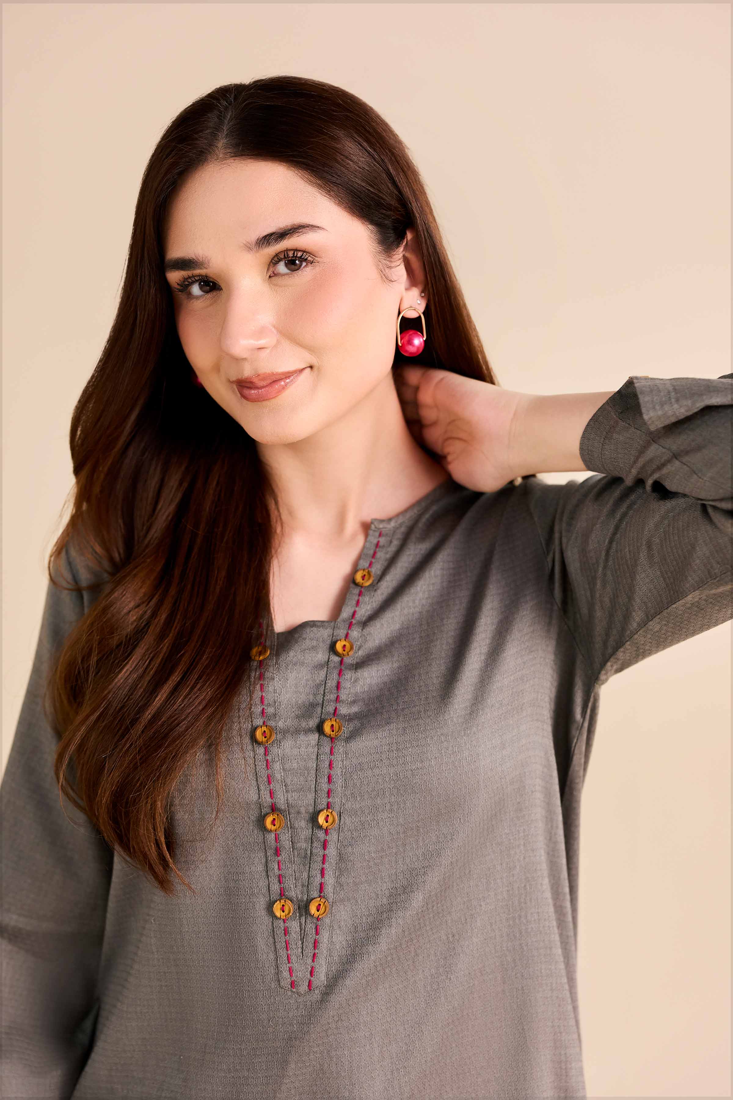 NishatUAE -  Grey Solids Dobby 2-piece Ready to wear Dress