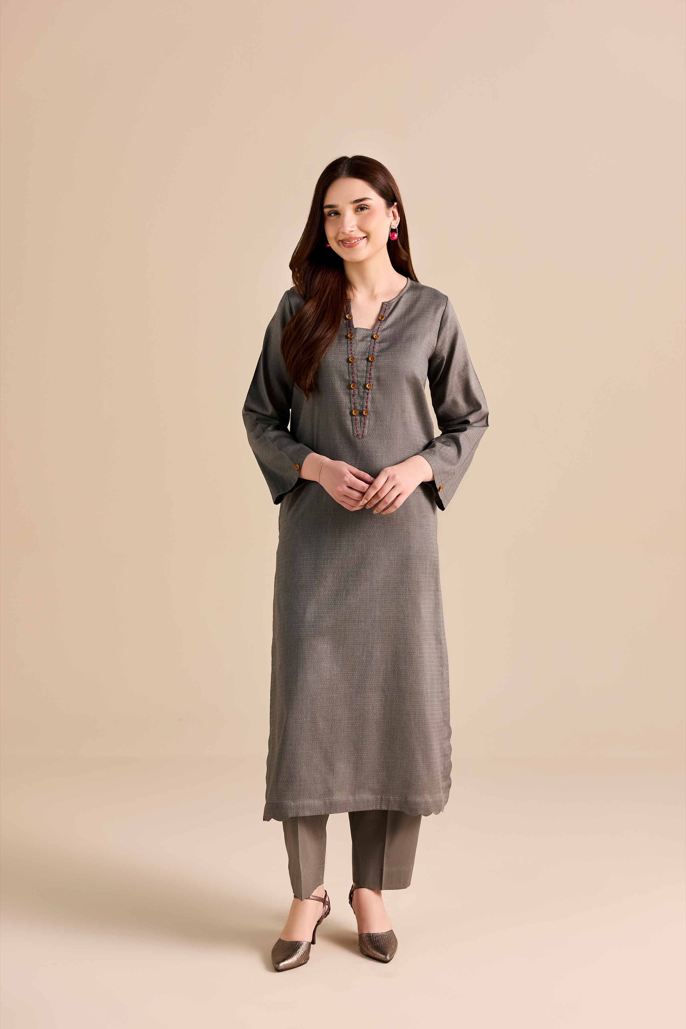 NishatUAE -  Grey Solids Dobby 2-piece Ready to wear Dress