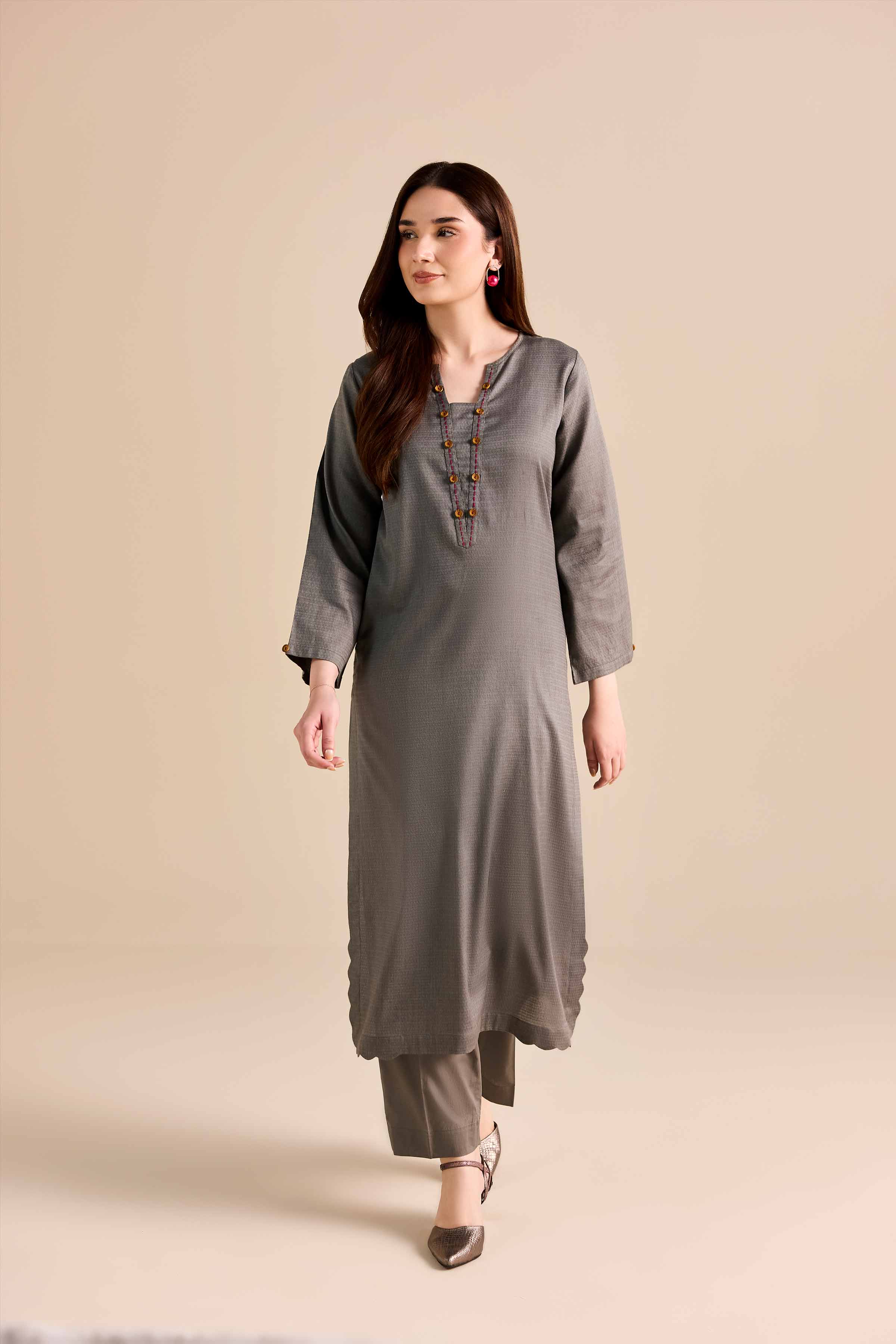 NishatUAE -  Grey Solids Dobby 2-piece Ready to wear Dress
