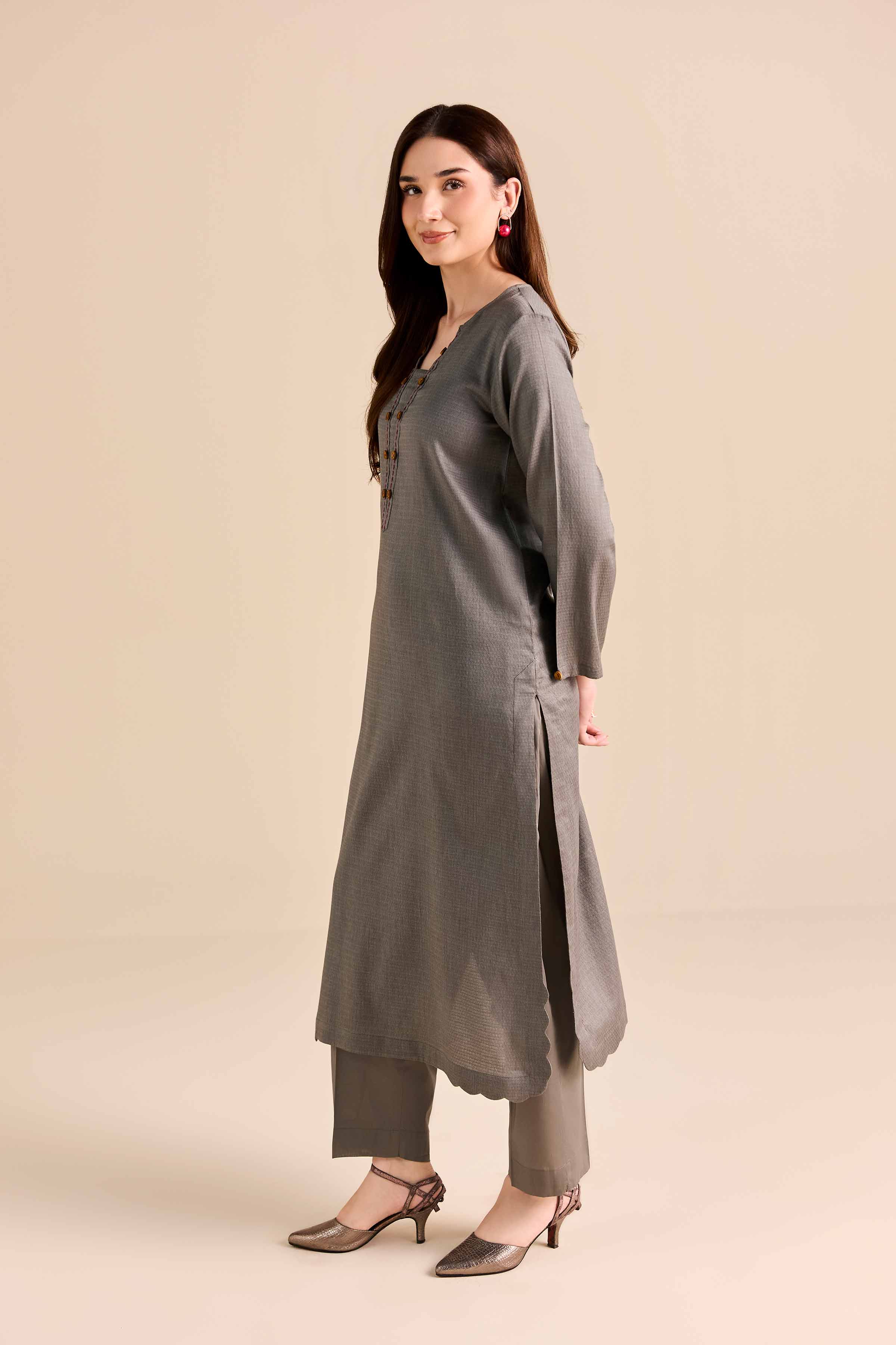 NishatUAE -  Grey Solids Dobby 2-piece Ready to wear Dress