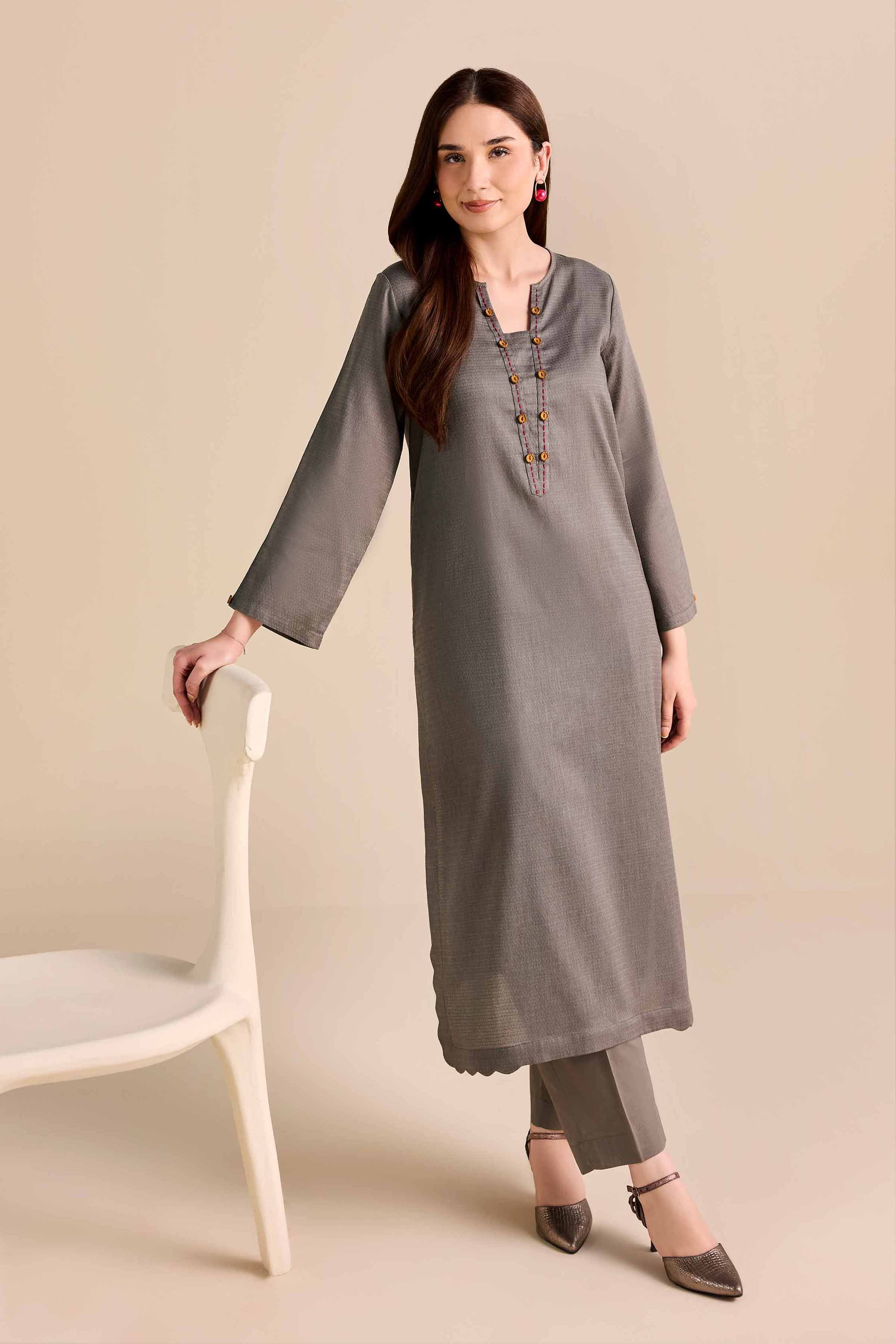 NishatUAE -  Grey Solids Dobby 2-piece Ready to wear Dress