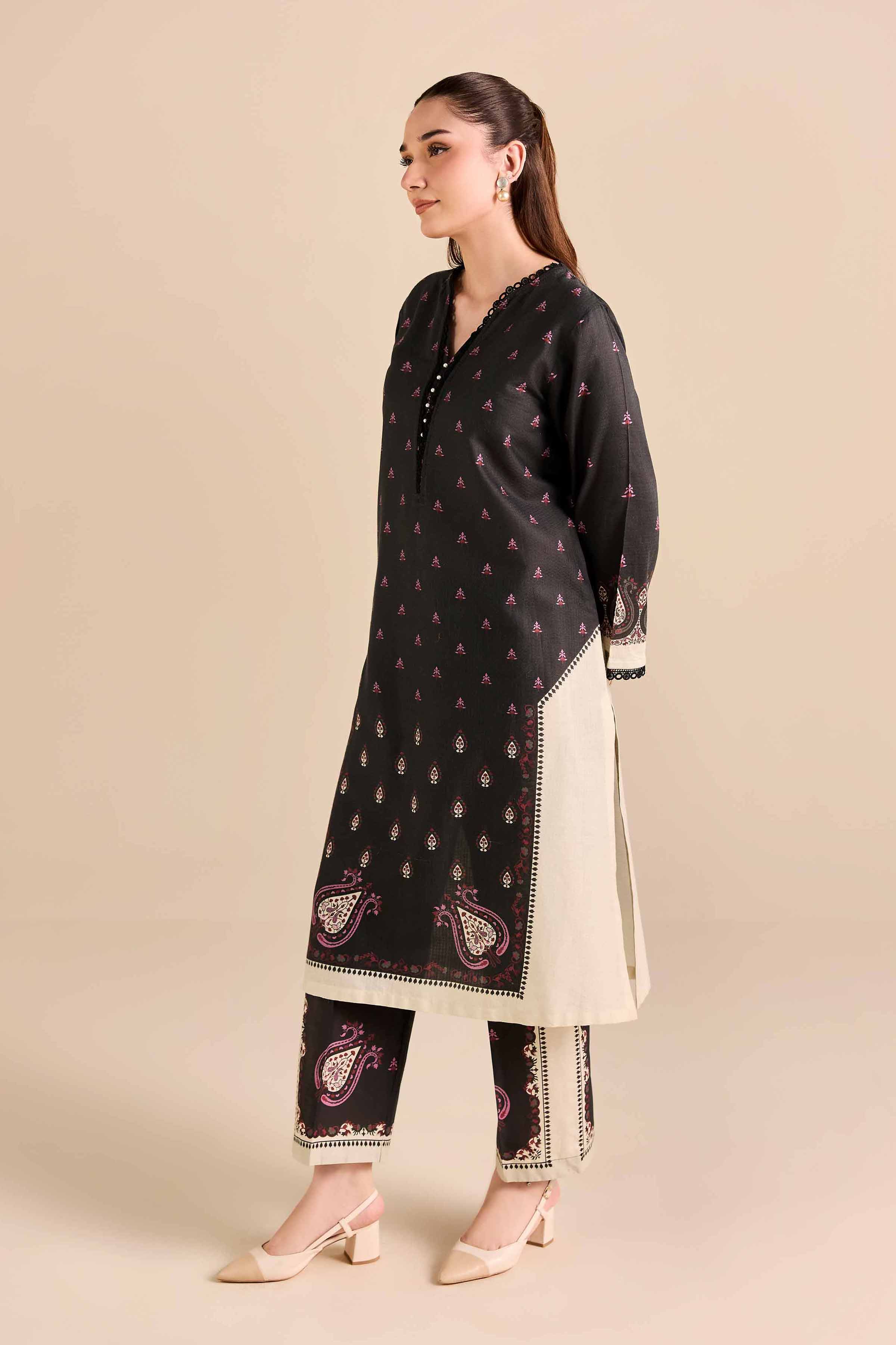 NISHATUAE - Black Printed Dobby 2-piece Ready to wear Dress