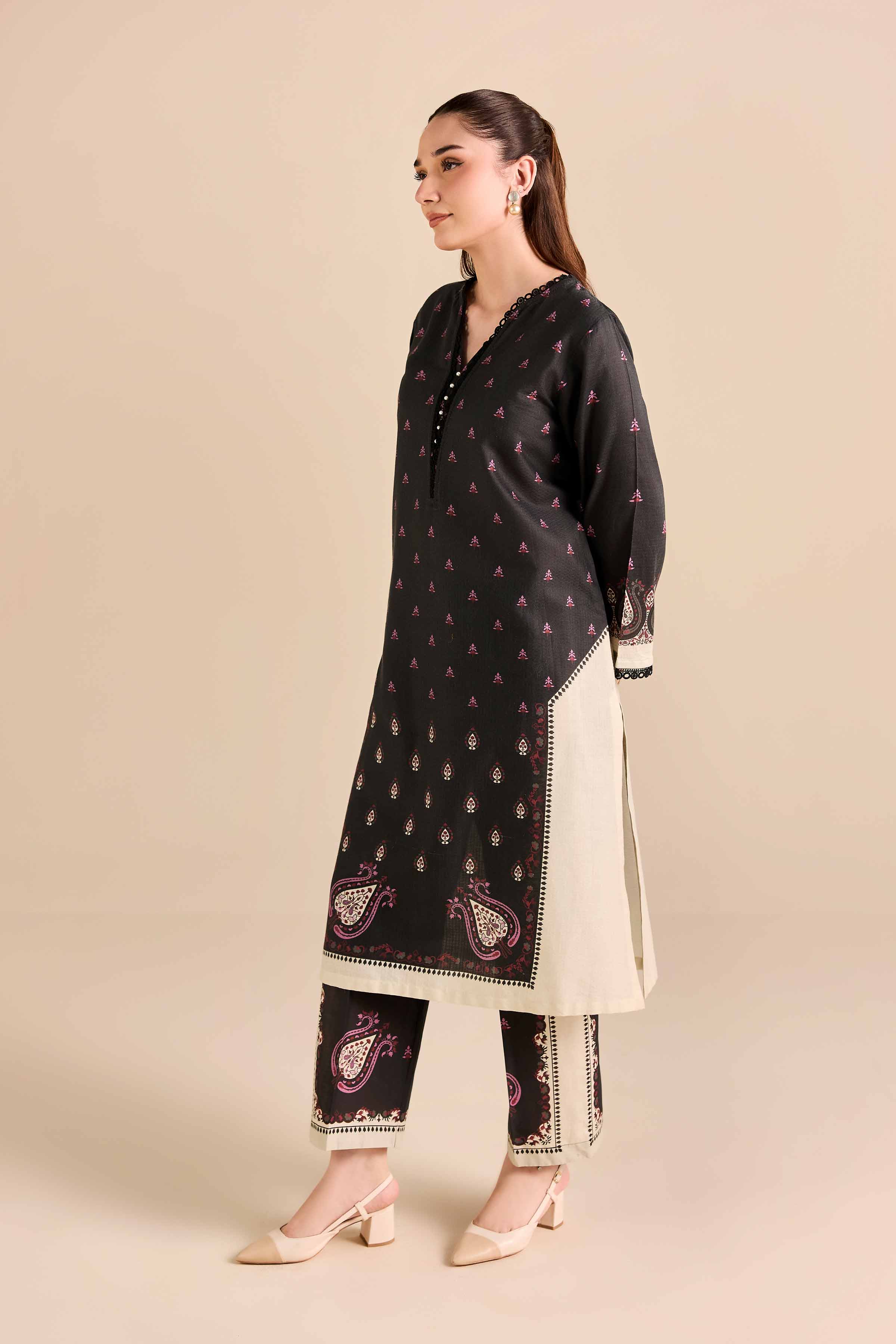NISHATUAE - Black Printed Dobby 2-piece Ready to wear Dress