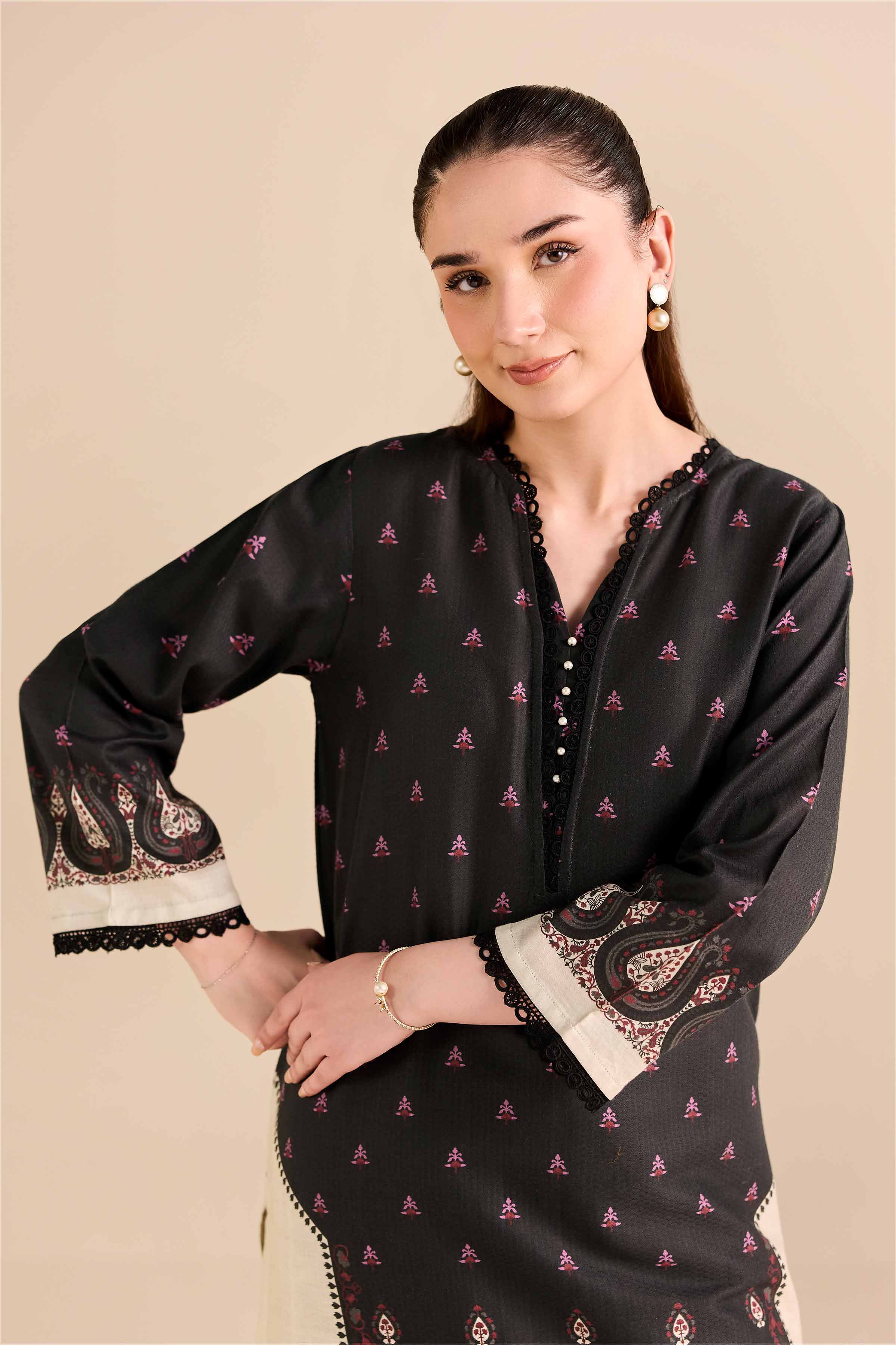 NISHATUAE - Black Printed Dobby 2-piece Ready to wear Dress