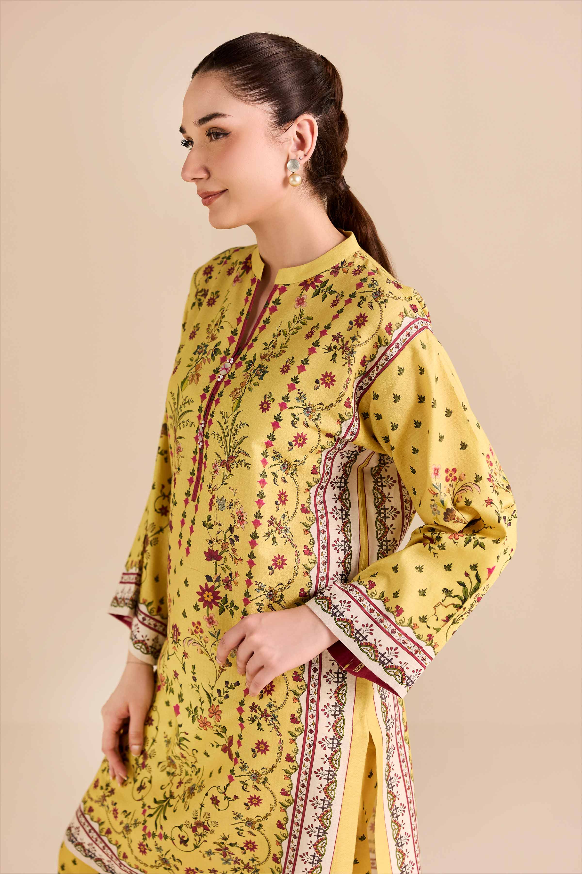 NISHATUAE - Yellow Printed Dobby 2-piece Ready to wear Dress