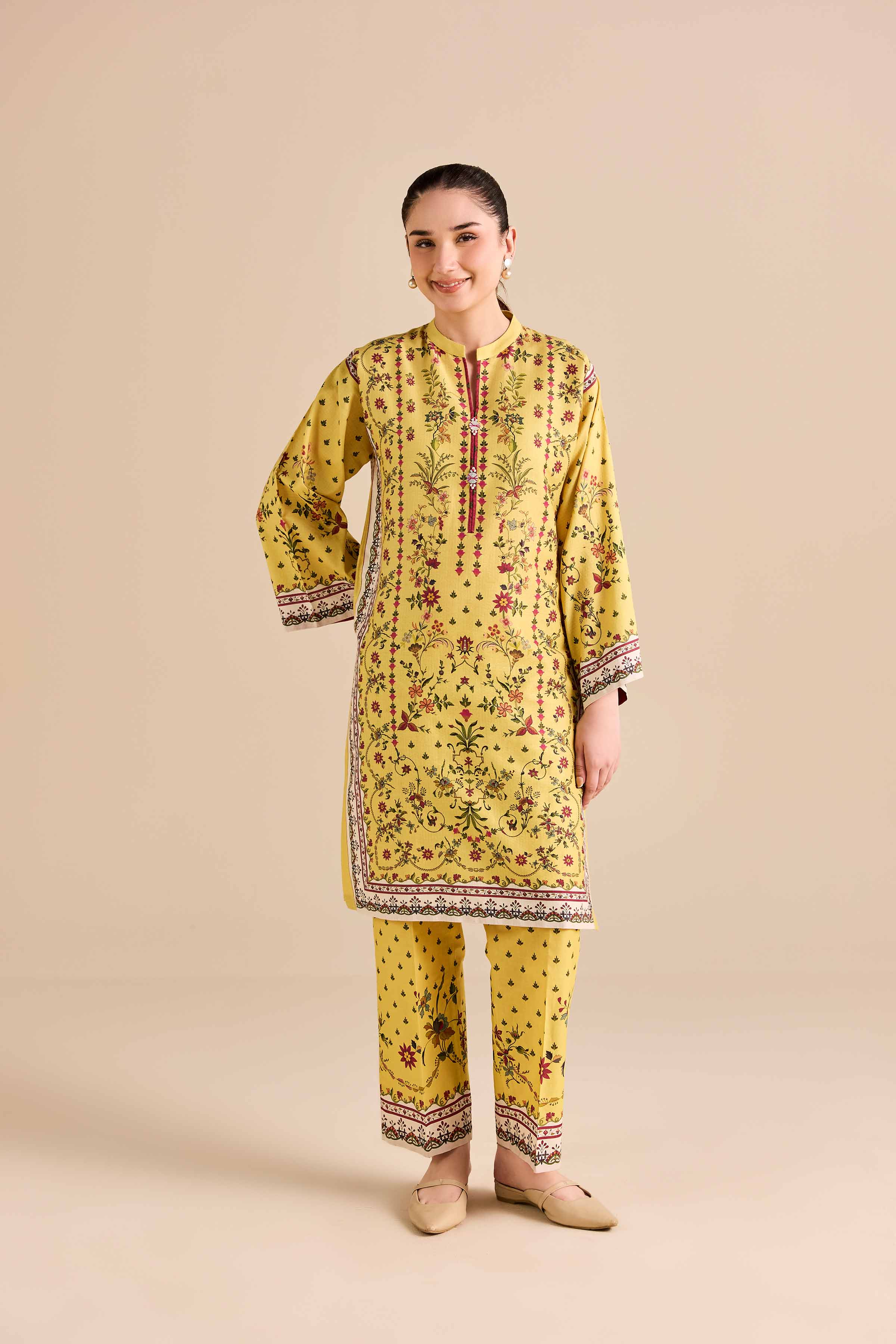 NISHATUAE - Yellow Printed Dobby 2-piece Ready to wear Dress