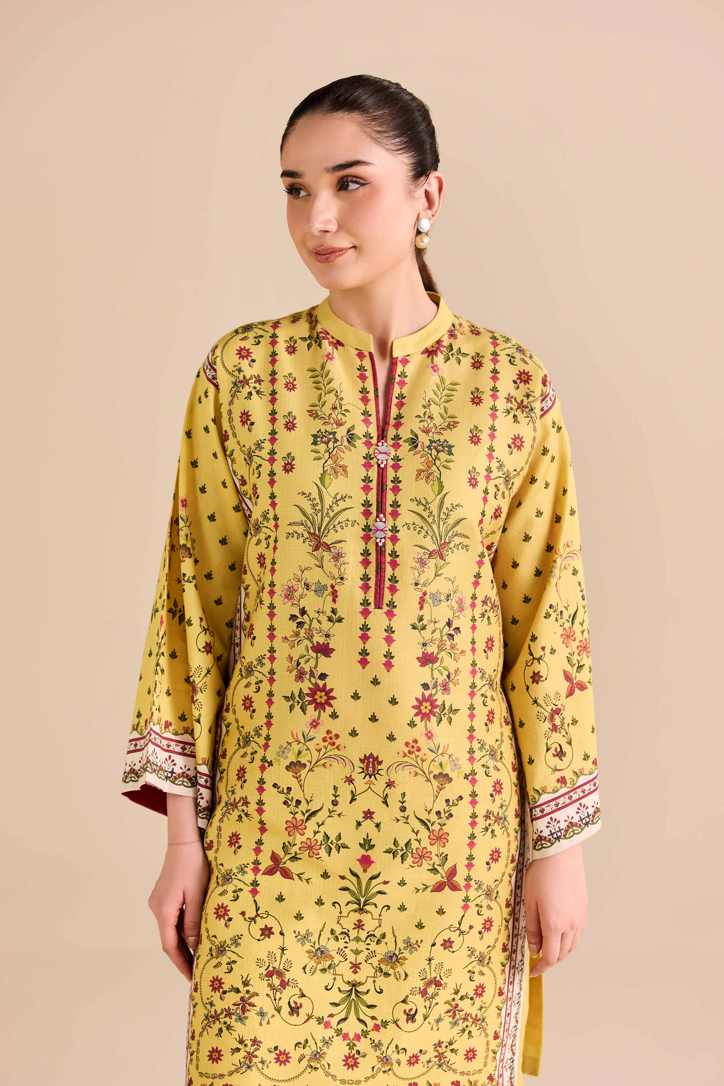 NISHATUAE - Yellow Printed Dobby 2-piece Ready to wear Dress