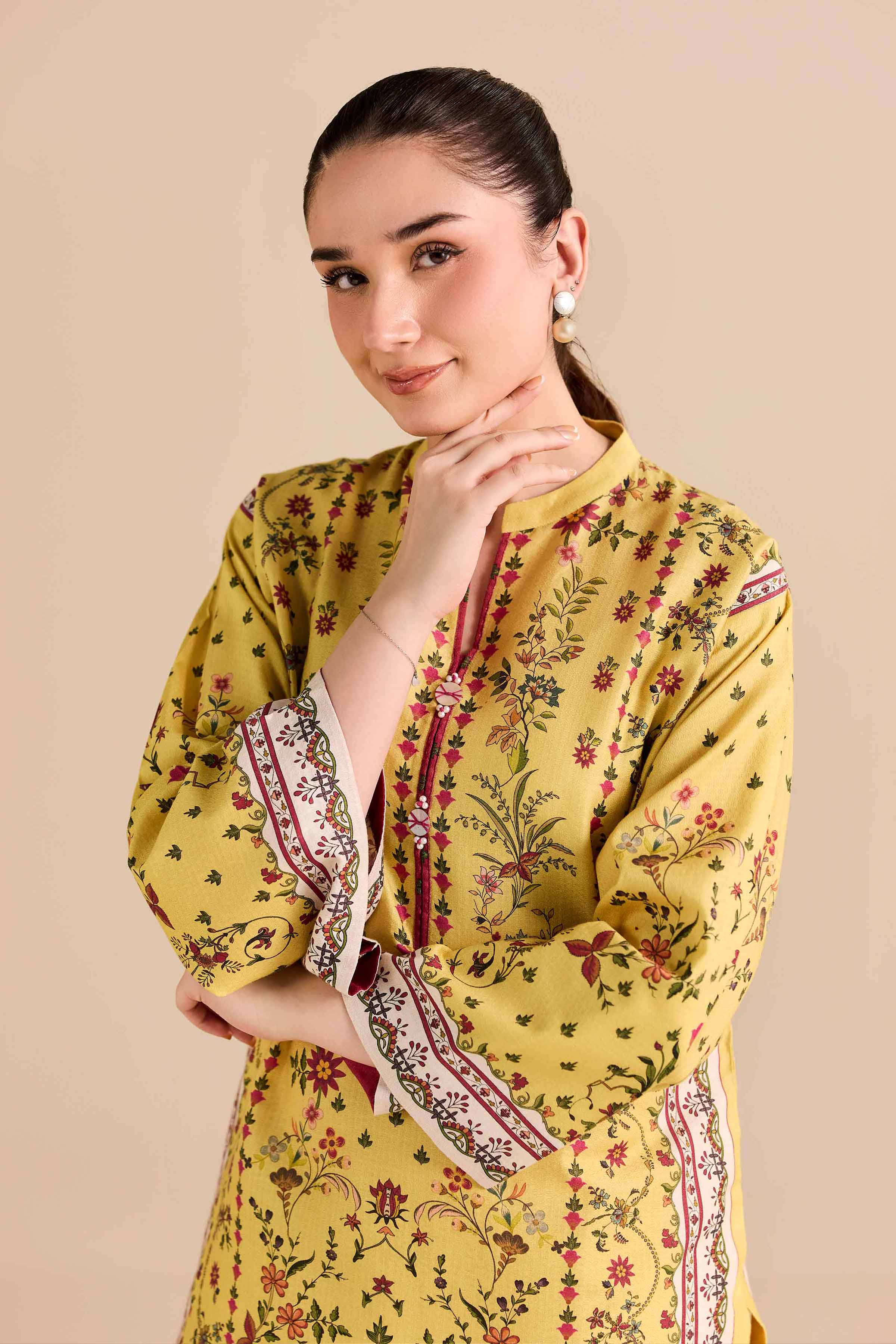 NISHATUAE - Yellow Printed Dobby 2-piece Ready to wear Dress