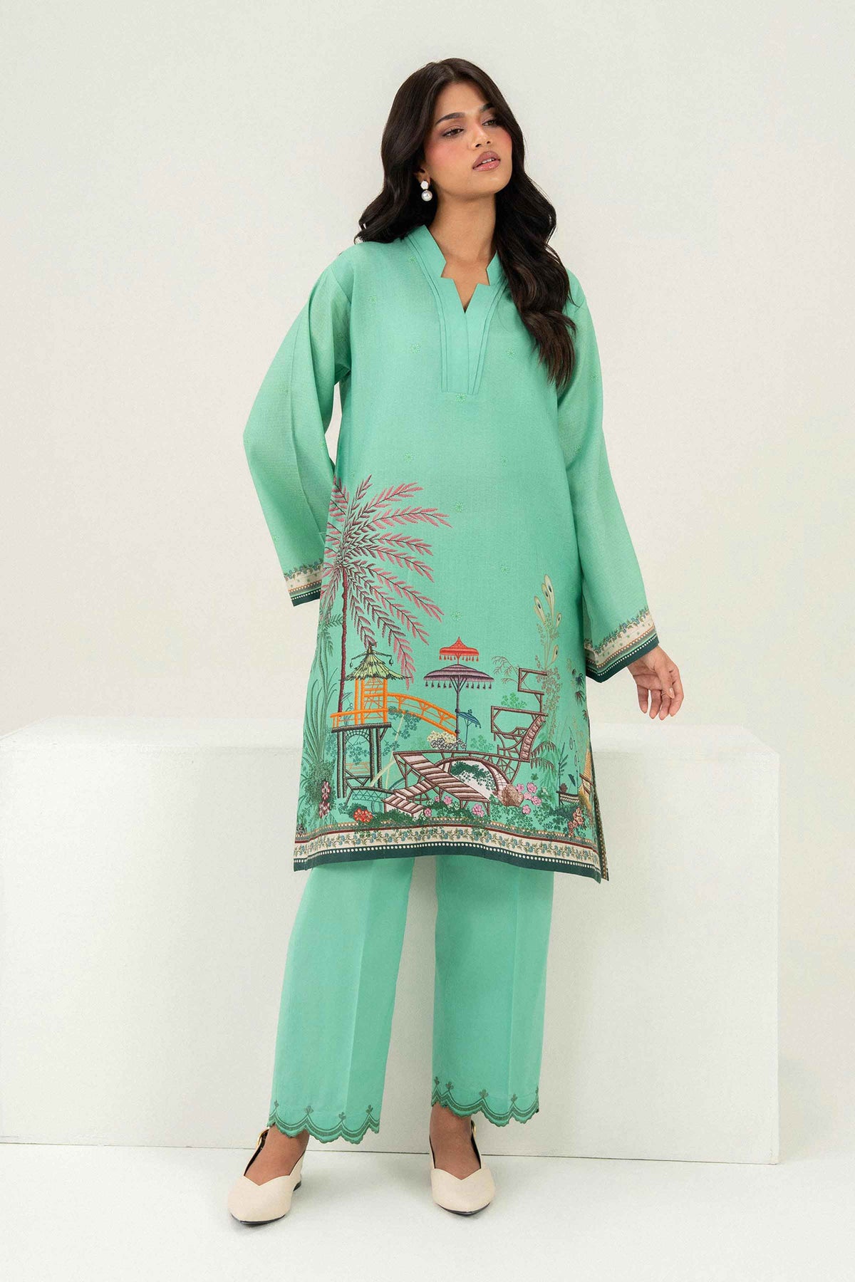 2 Piece - Printed Embroidered Suit - PW25-387