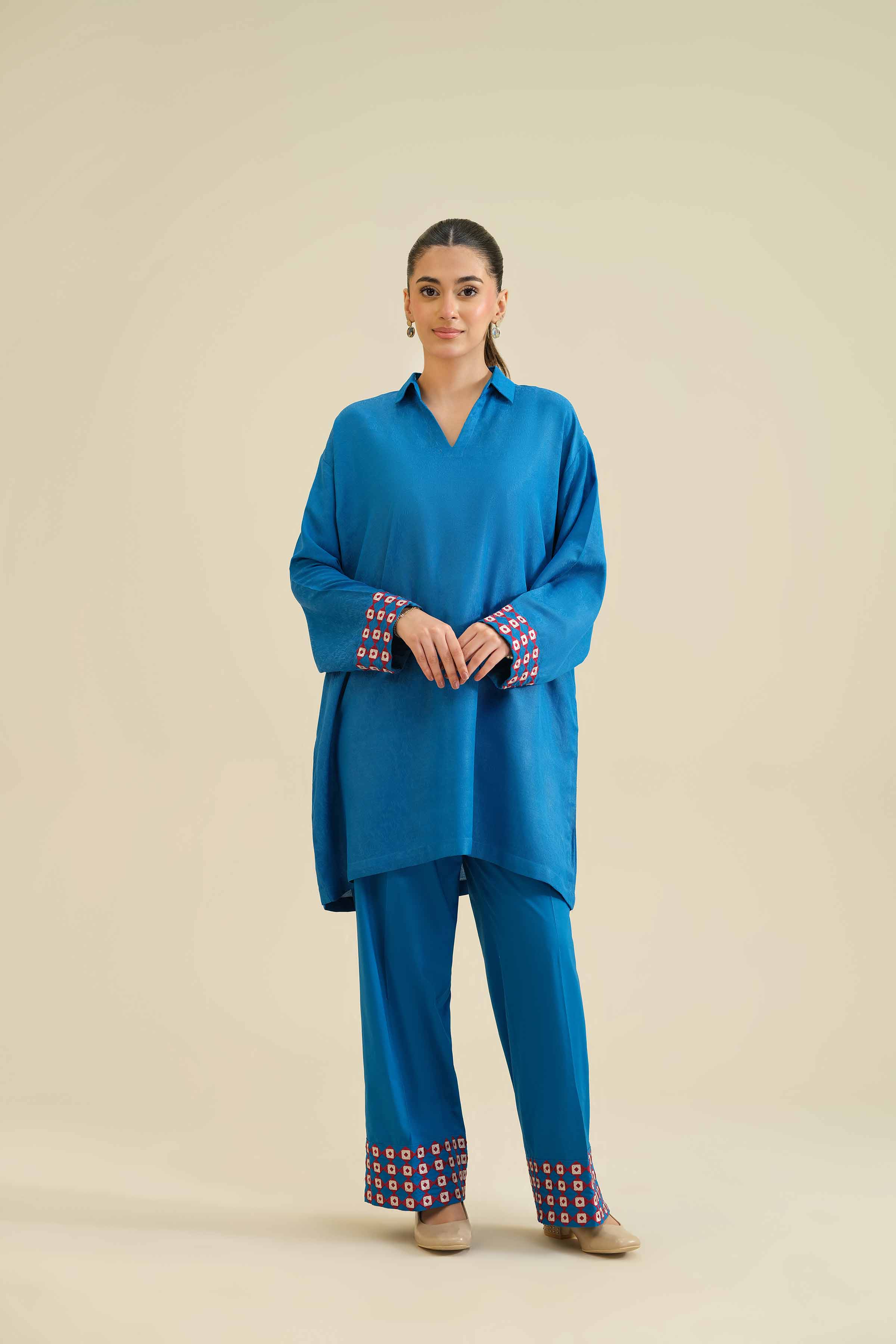 NISHATUAE - Blue Embroidered Jacquard 2-piece Ready to wear Dress