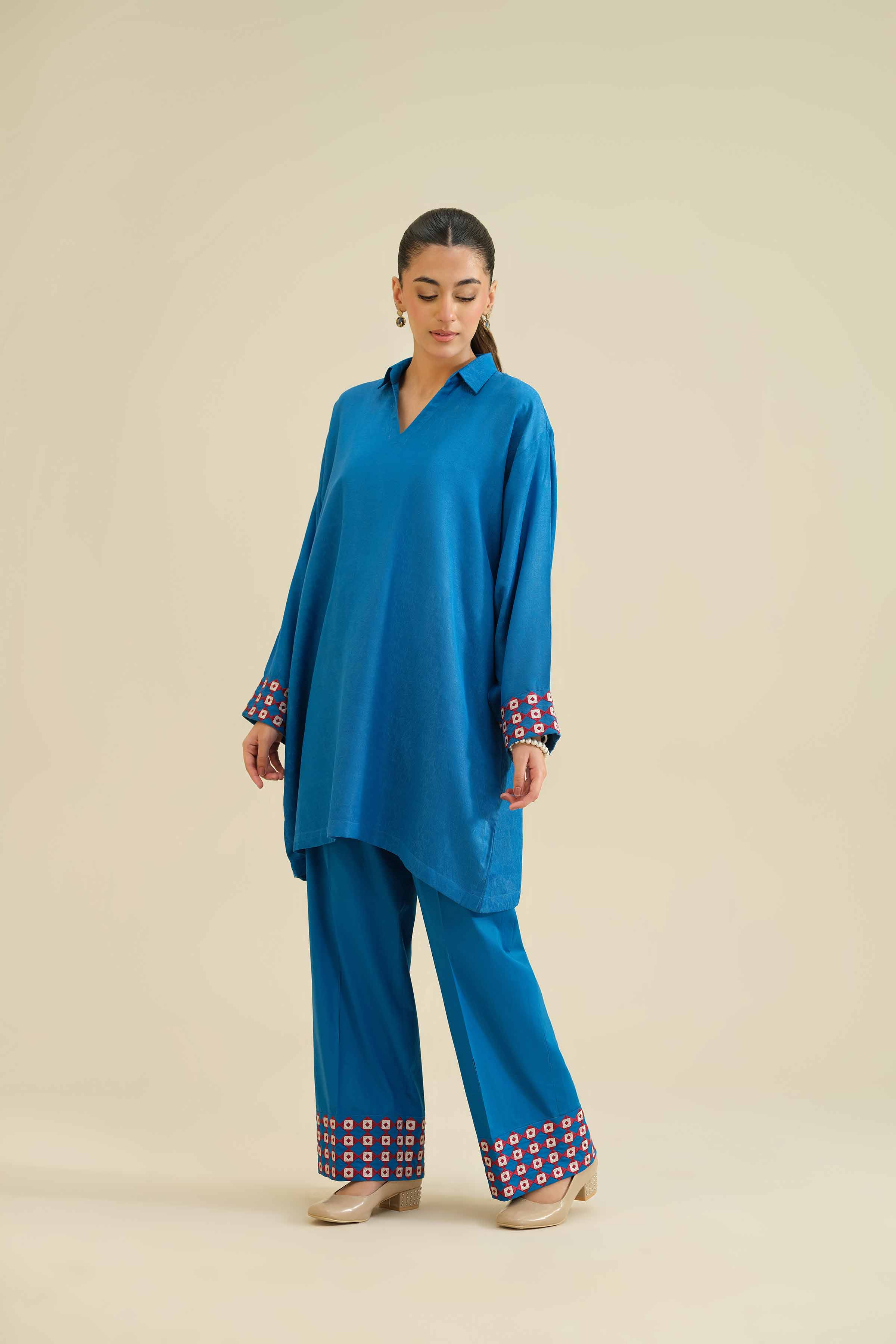 NISHATUAE - Blue Embroidered Jacquard 2-piece Ready to wear Dress