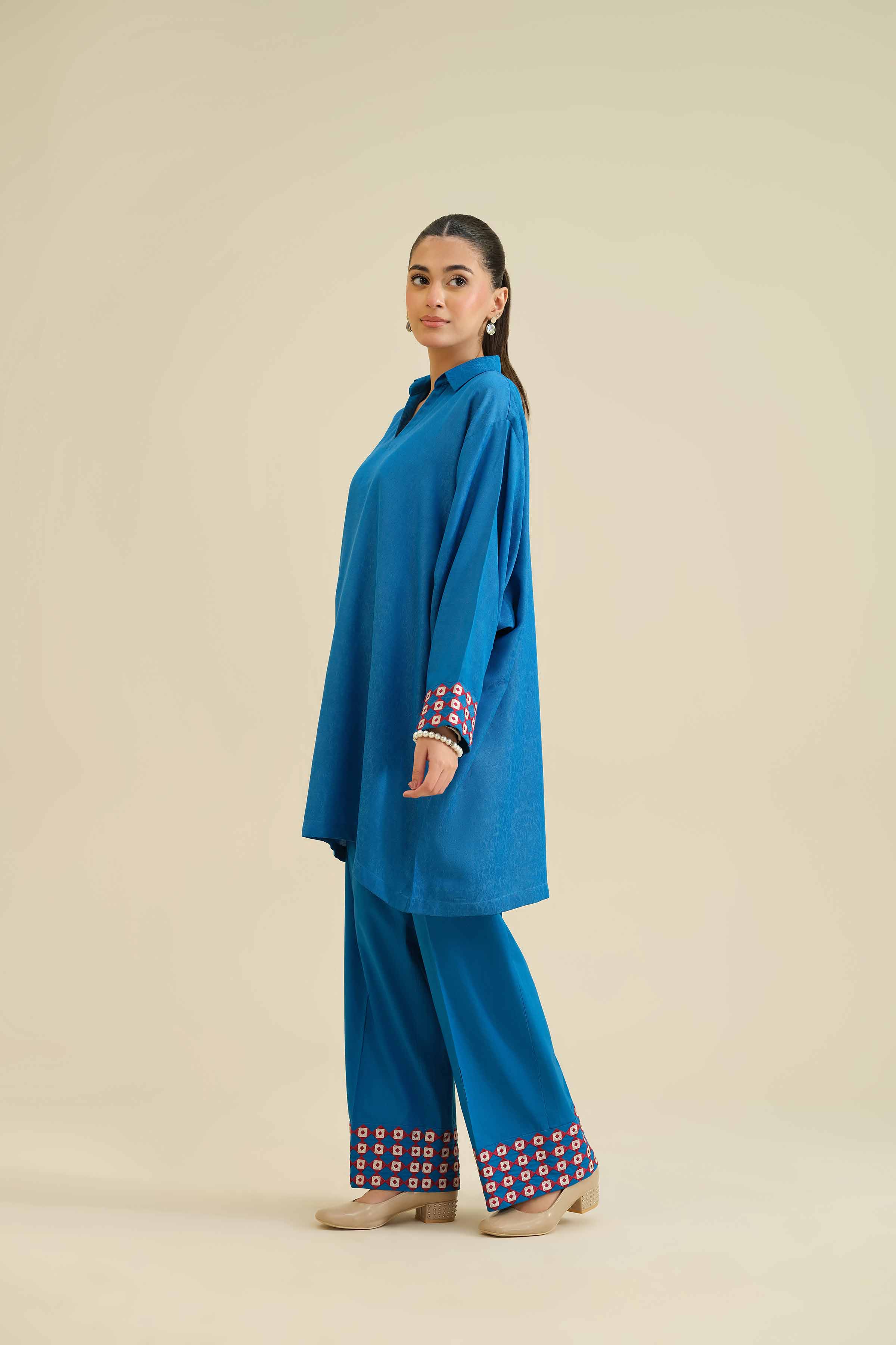 NISHATUAE - Blue Embroidered Jacquard 2-piece Ready to wear Dress