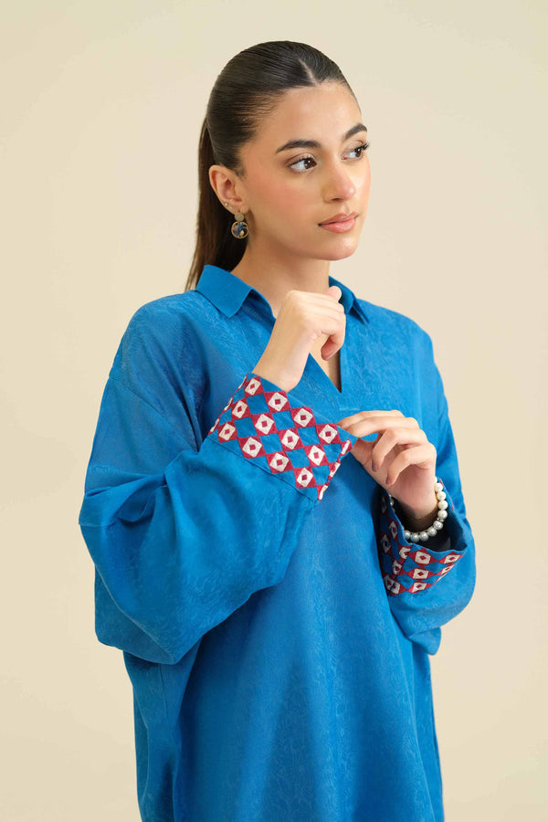 NISHATUAE - Blue Embroidered Jacquard 2-piece Ready to wear Dress