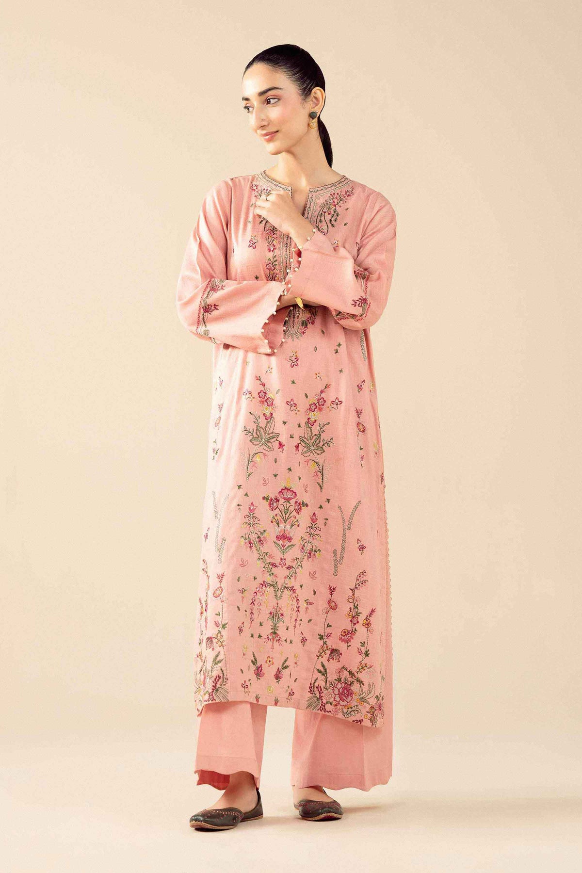 Pink 2-Piece Embroidered Suit in Dobby ready-to-wear