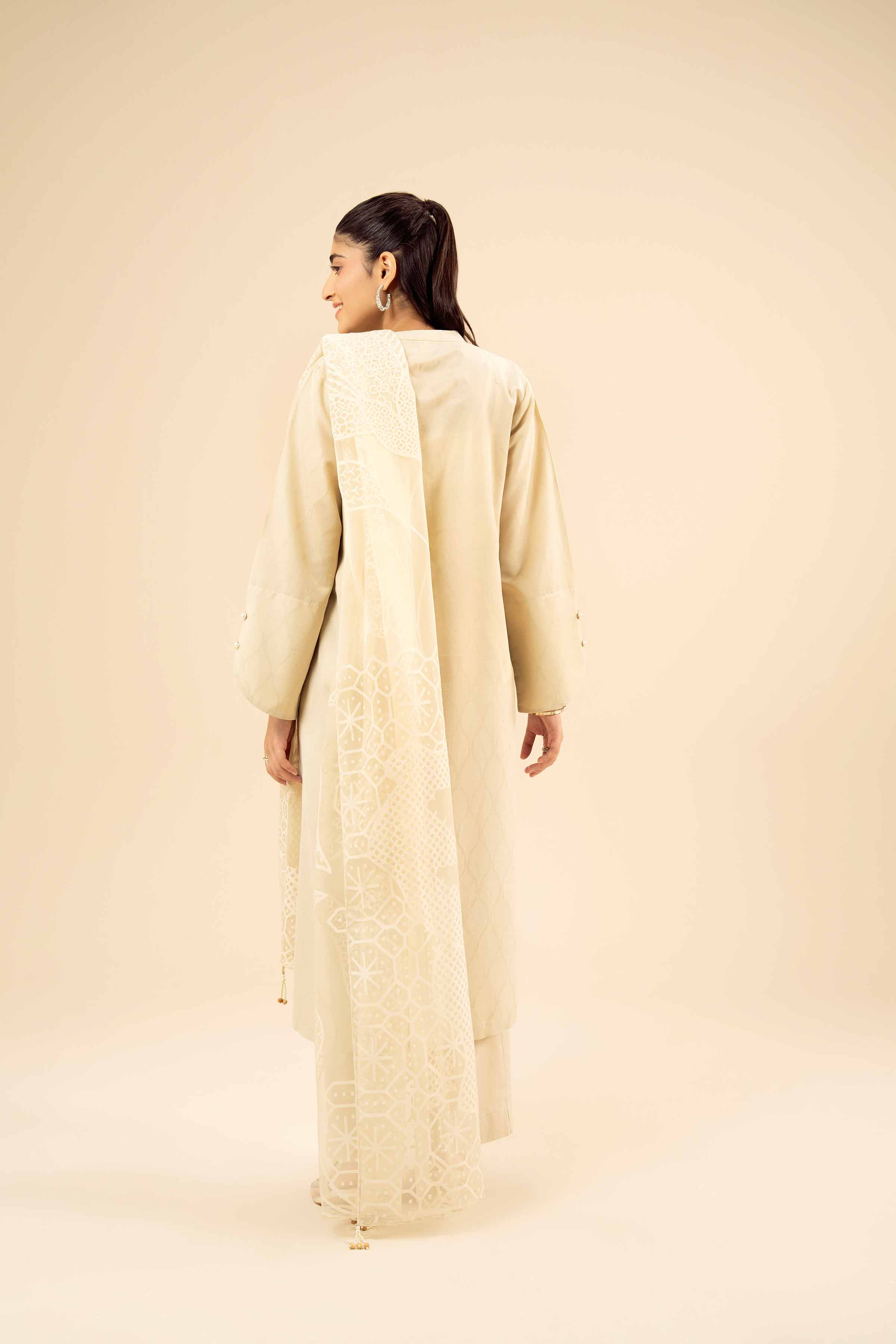 NISHATUAE - Beige Printed Jacquard 3-piece Ready to wear Suit