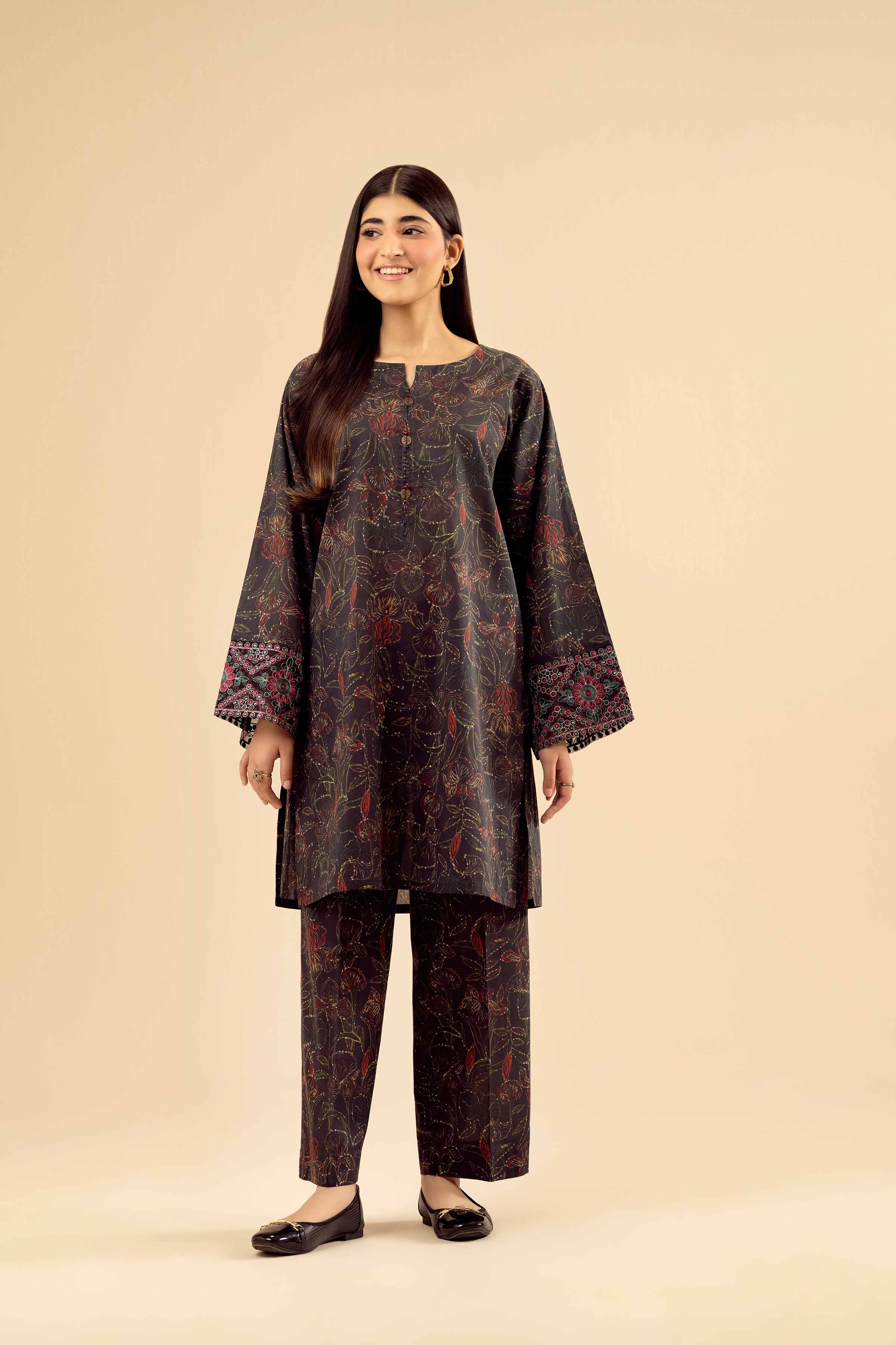 NISHATUAE - Black Embroidered Cambric 2-piece Ready to wear Dress