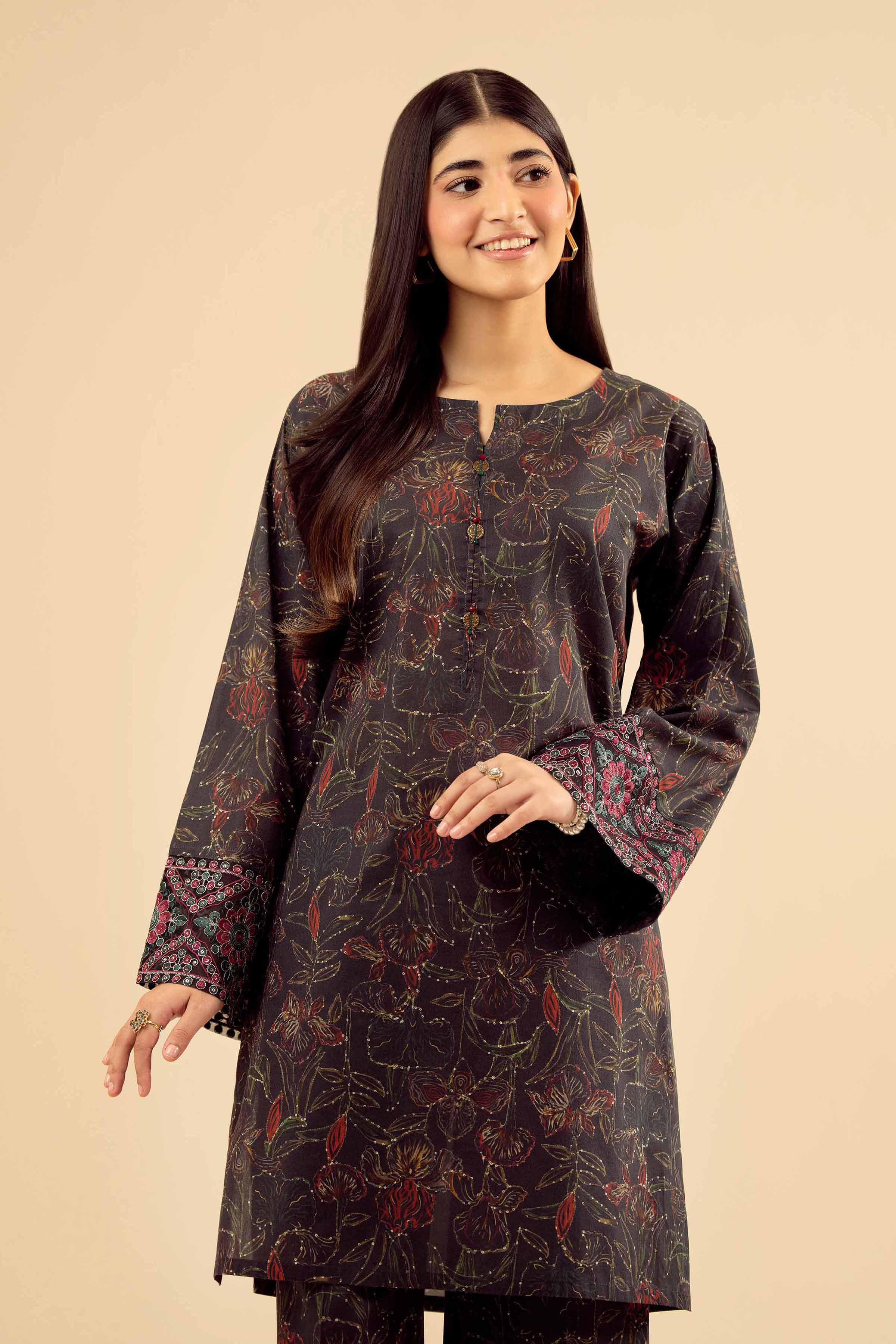NISHATUAE - Black Embroidered Cambric 2-piece Ready to wear Dress