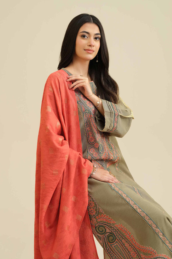 NISHATUAE - Green Embroidered Silk 3-piece Ready to wear Suit