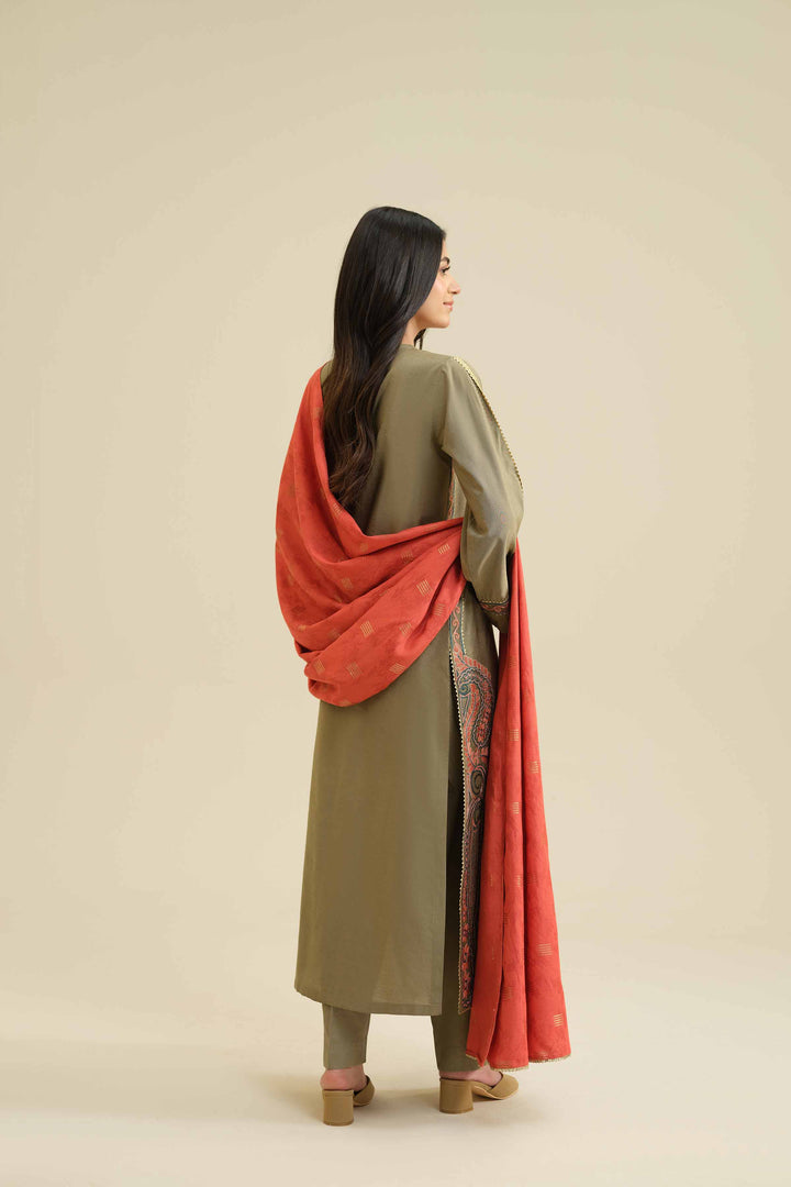 NISHATUAE - Green Embroidered Silk 3-piece Ready to wear Suit