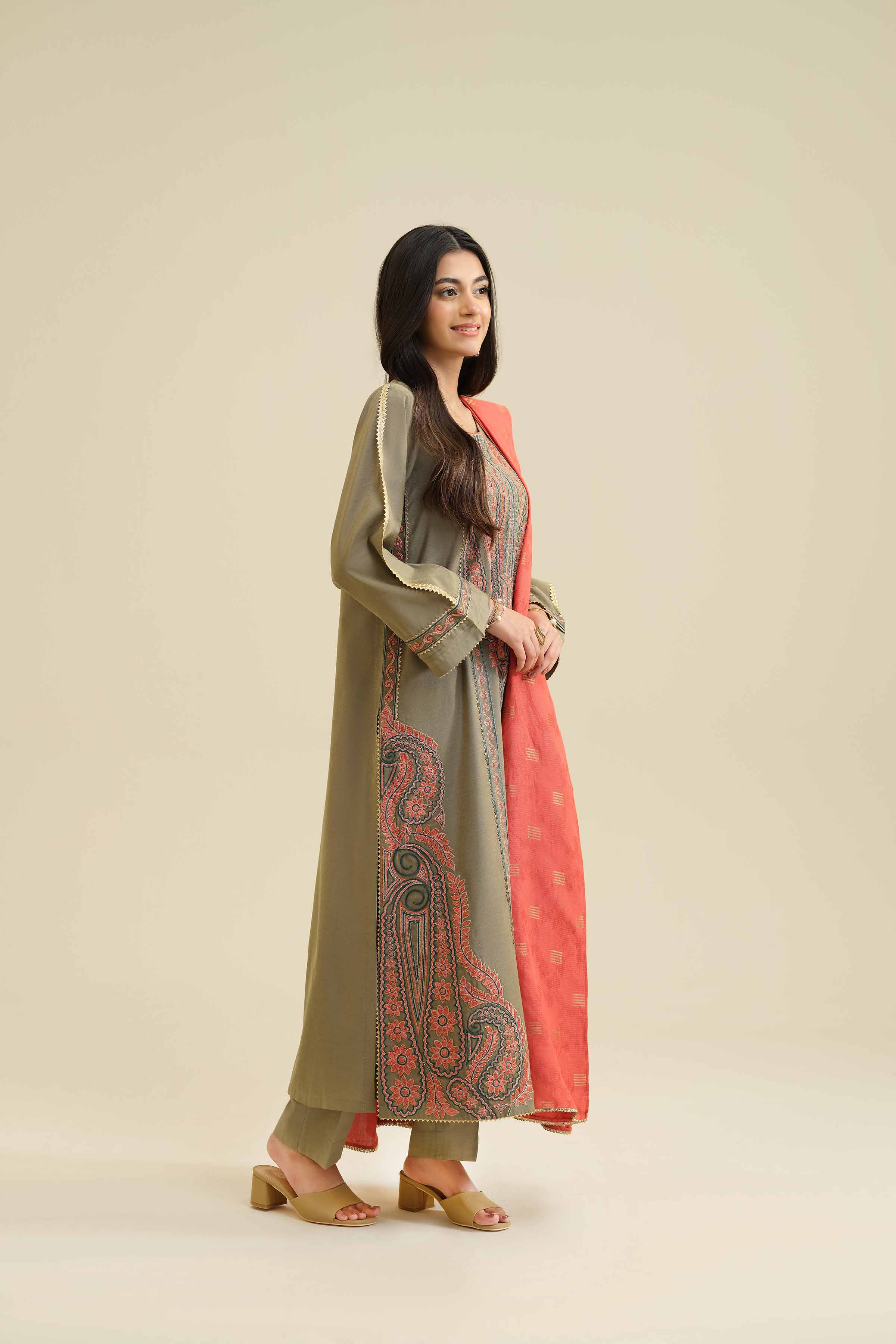 NISHATUAE - Green Embroidered Silk 3-piece Ready to wear Suit