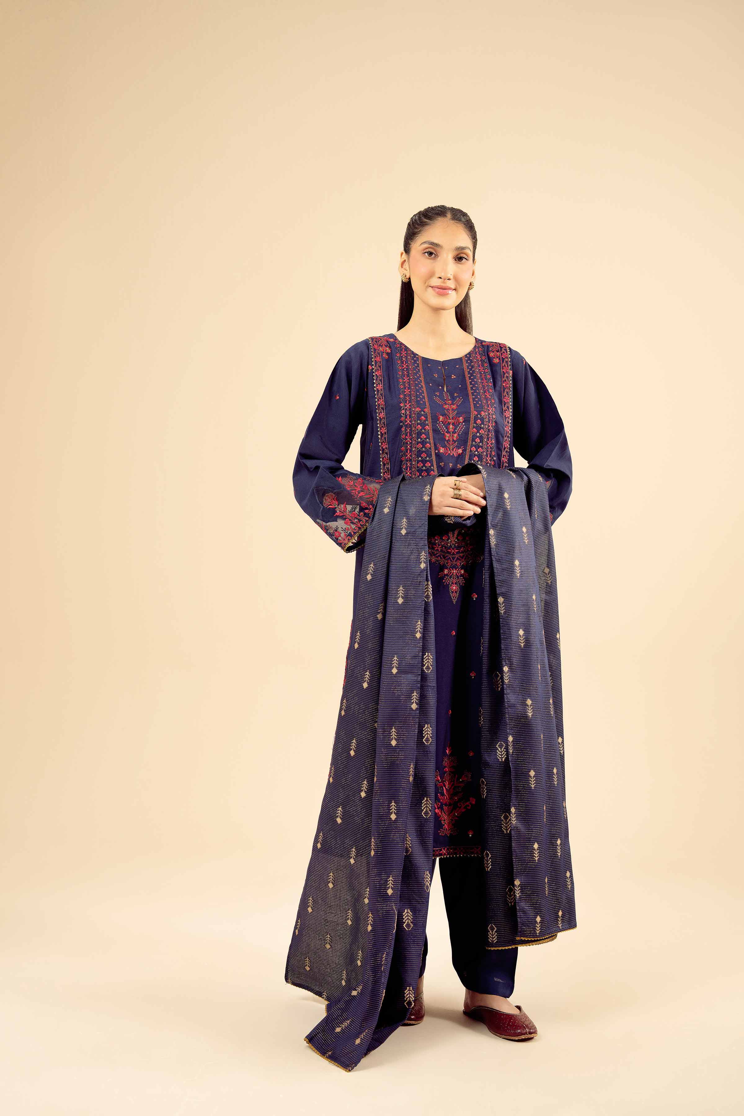 NISHATUAE - Blue Embroidered Silk 3-piece Ready to wear Suit