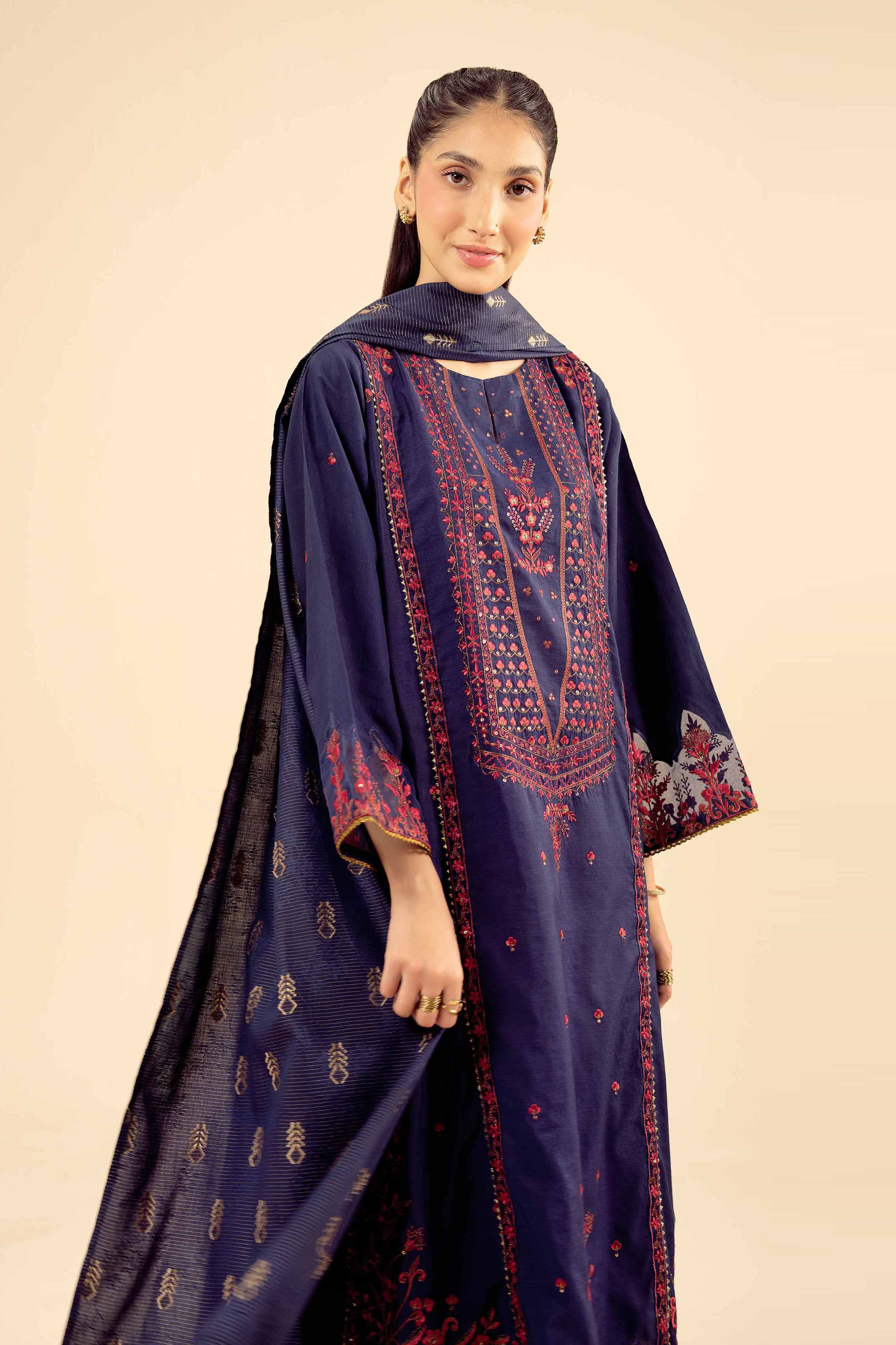 NISHATUAE - Blue Embroidered Silk 3-piece Ready to wear Suit