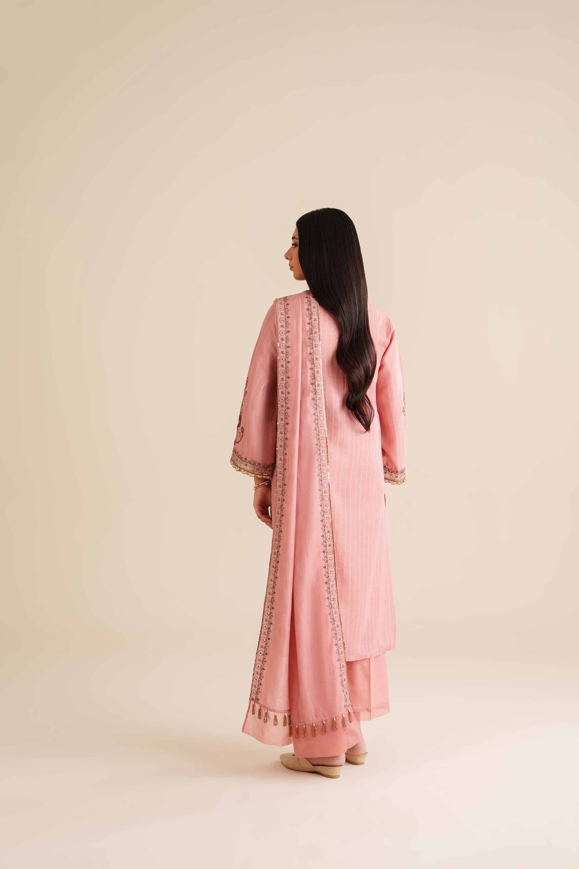 NISHATUAE - Pink Embroidered Jacquard 3-piece Ready to wear Suit