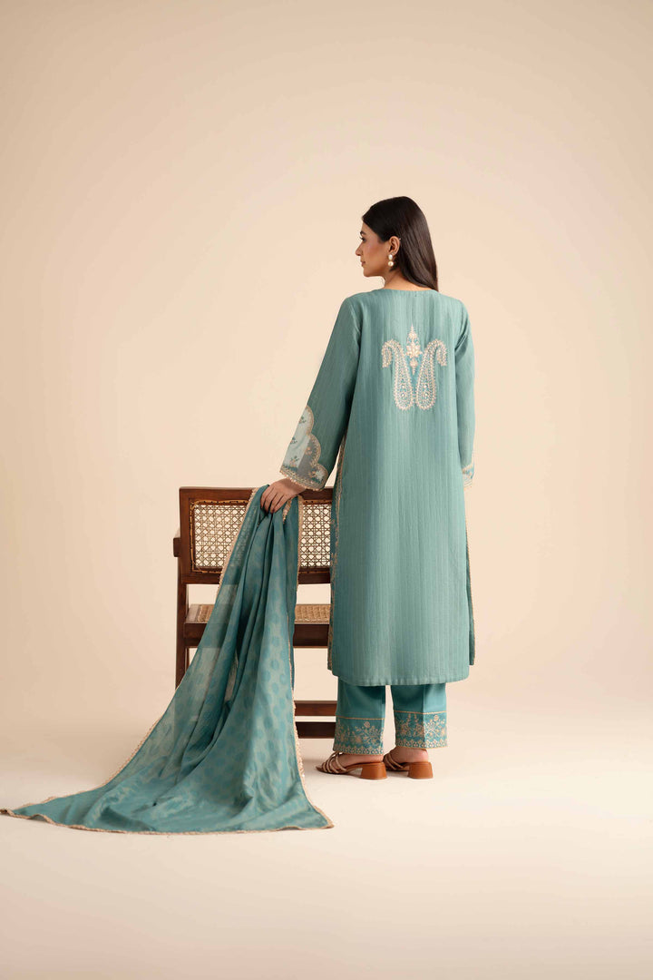 NISHATUAE - Blue Embroidered Jacquard 3-piece Ready to wear Suit