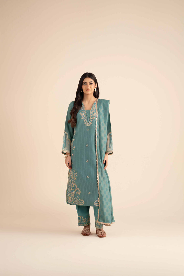 NISHATUAE - Blue Embroidered Jacquard 3-piece Ready to wear Suit