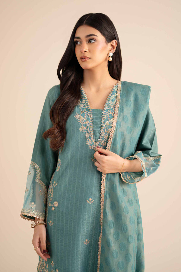 NISHATUAE - Blue Embroidered Jacquard 3-piece Ready to wear Suit