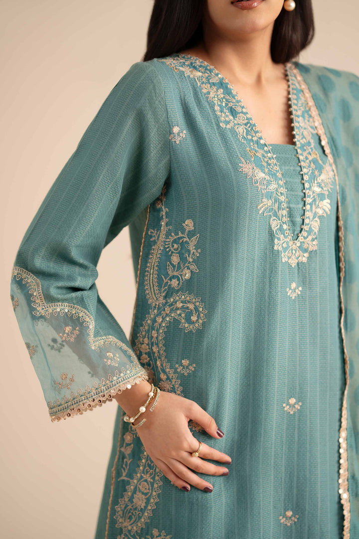 NISHATUAE - Blue Embroidered Jacquard 3-piece Ready to wear Suit