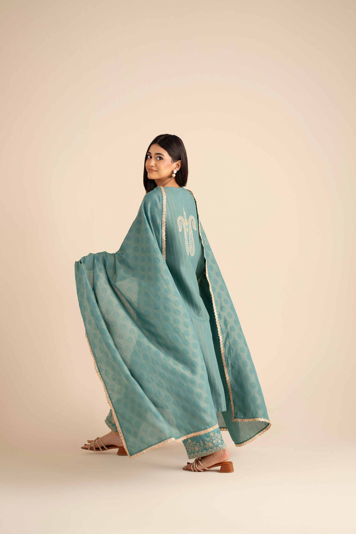 NISHATUAE - Blue Embroidered Jacquard 3-piece Ready to wear Suit