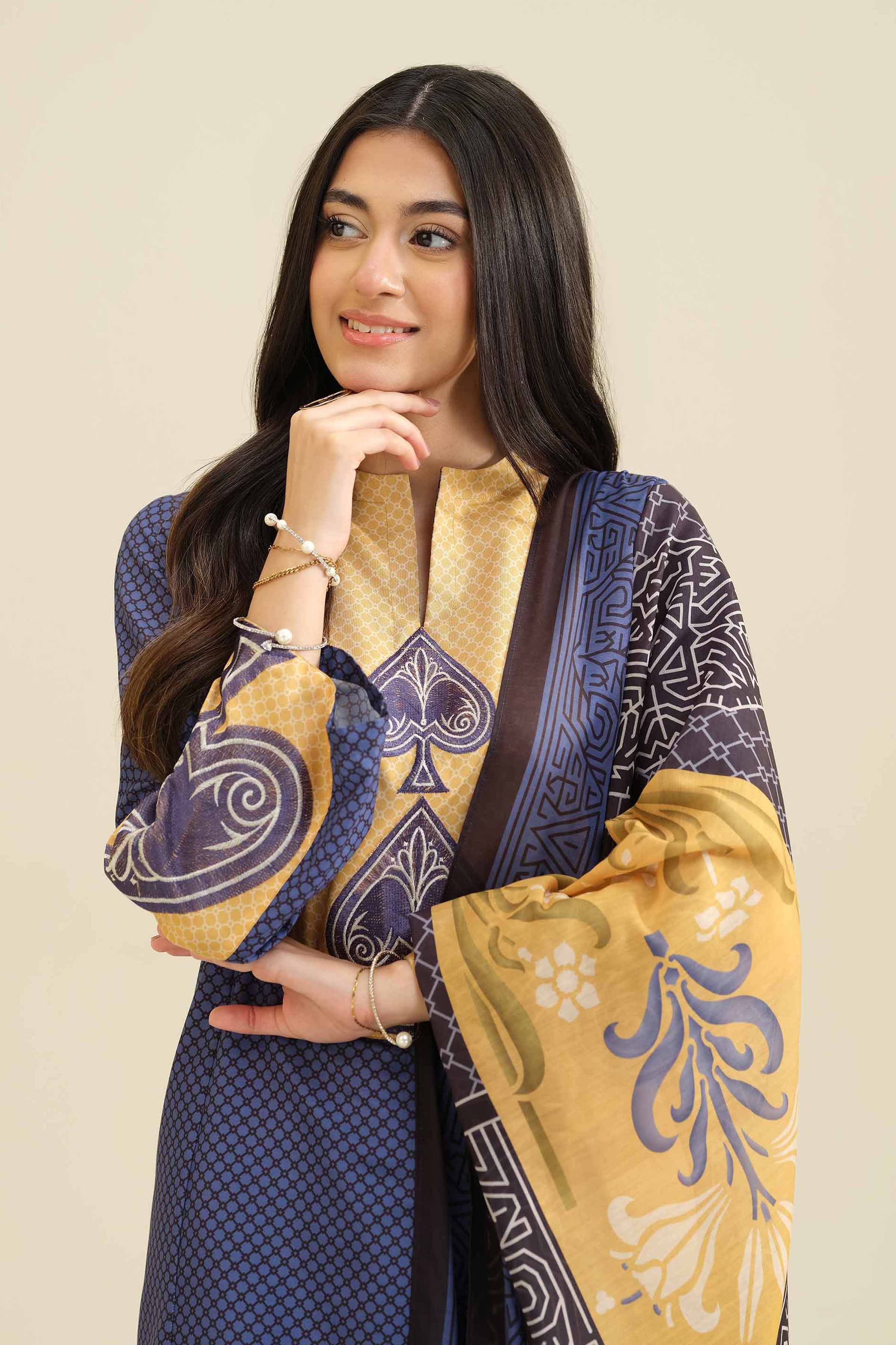 NISHATUAE - Blue Embroidered Lawn 3-piece Ready to wear Suit