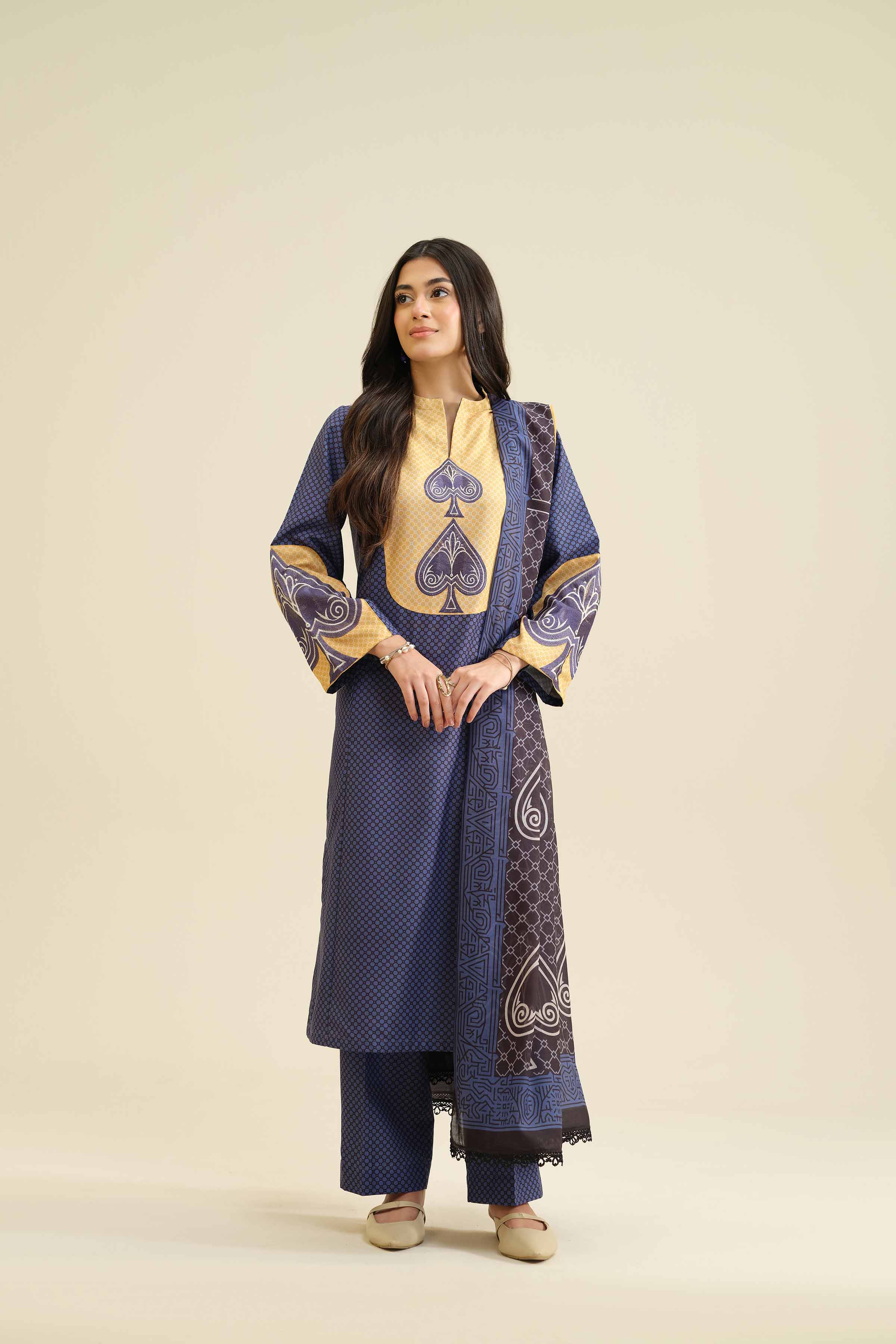 NISHATUAE - Blue Embroidered Lawn 3-piece Ready to wear Suit