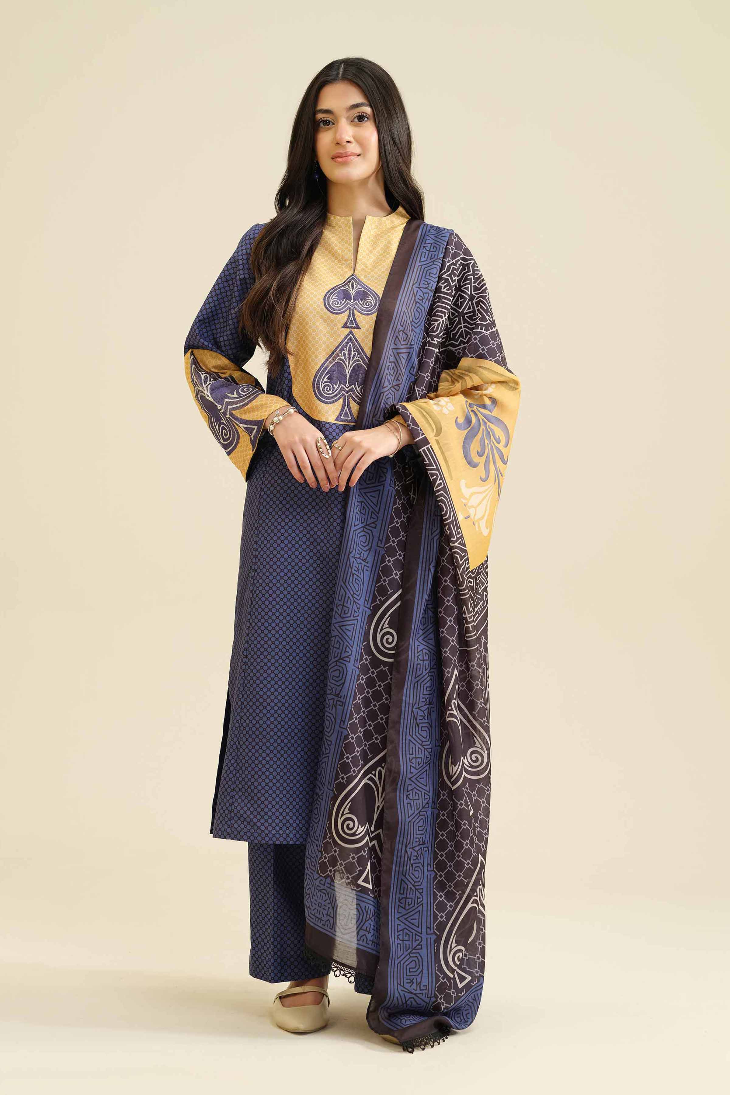 NISHATUAE - Blue Embroidered Lawn 3-piece Ready to wear Suit