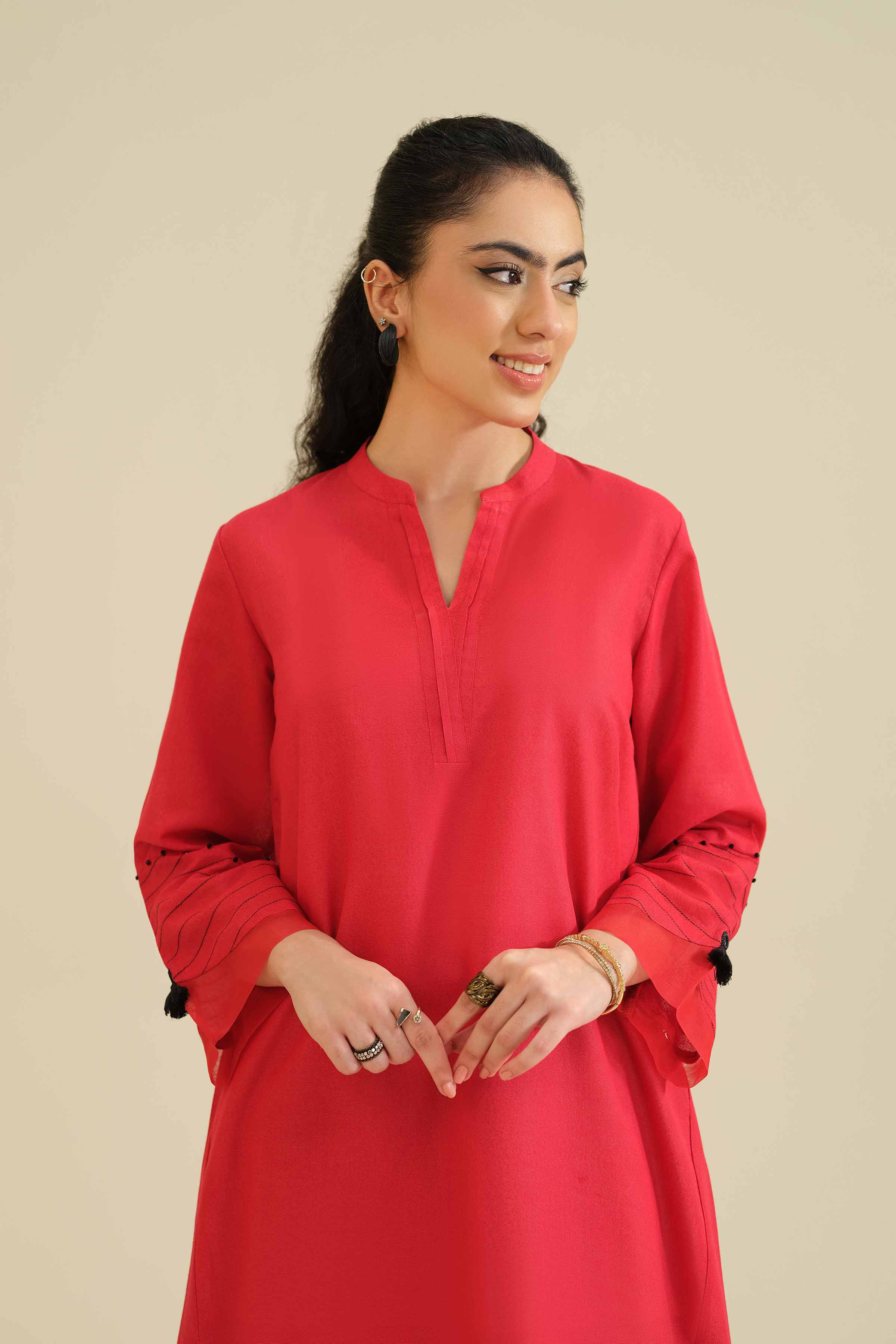 NISHATUAE - Red Solids Karandi Ready to wear Shirt