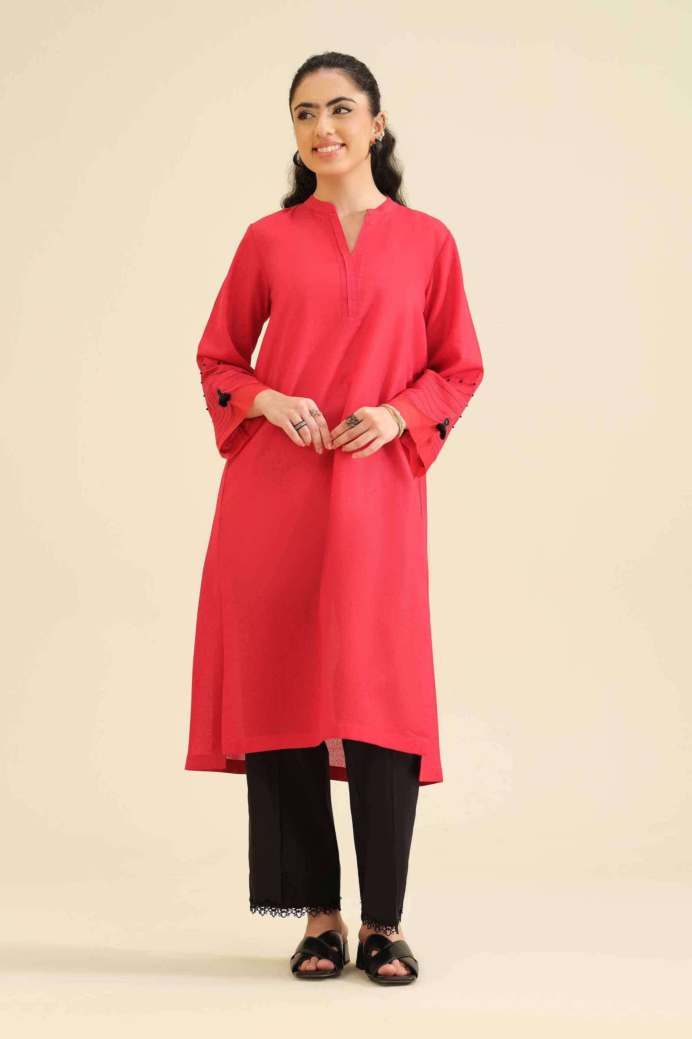 NISHATUAE - Red Solids Karandi Ready to wear Shirt