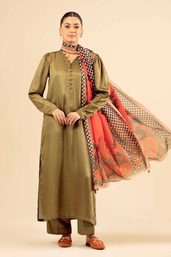 NISHATUAE - Green Printed Silk 3-piece Ready to wear Suit