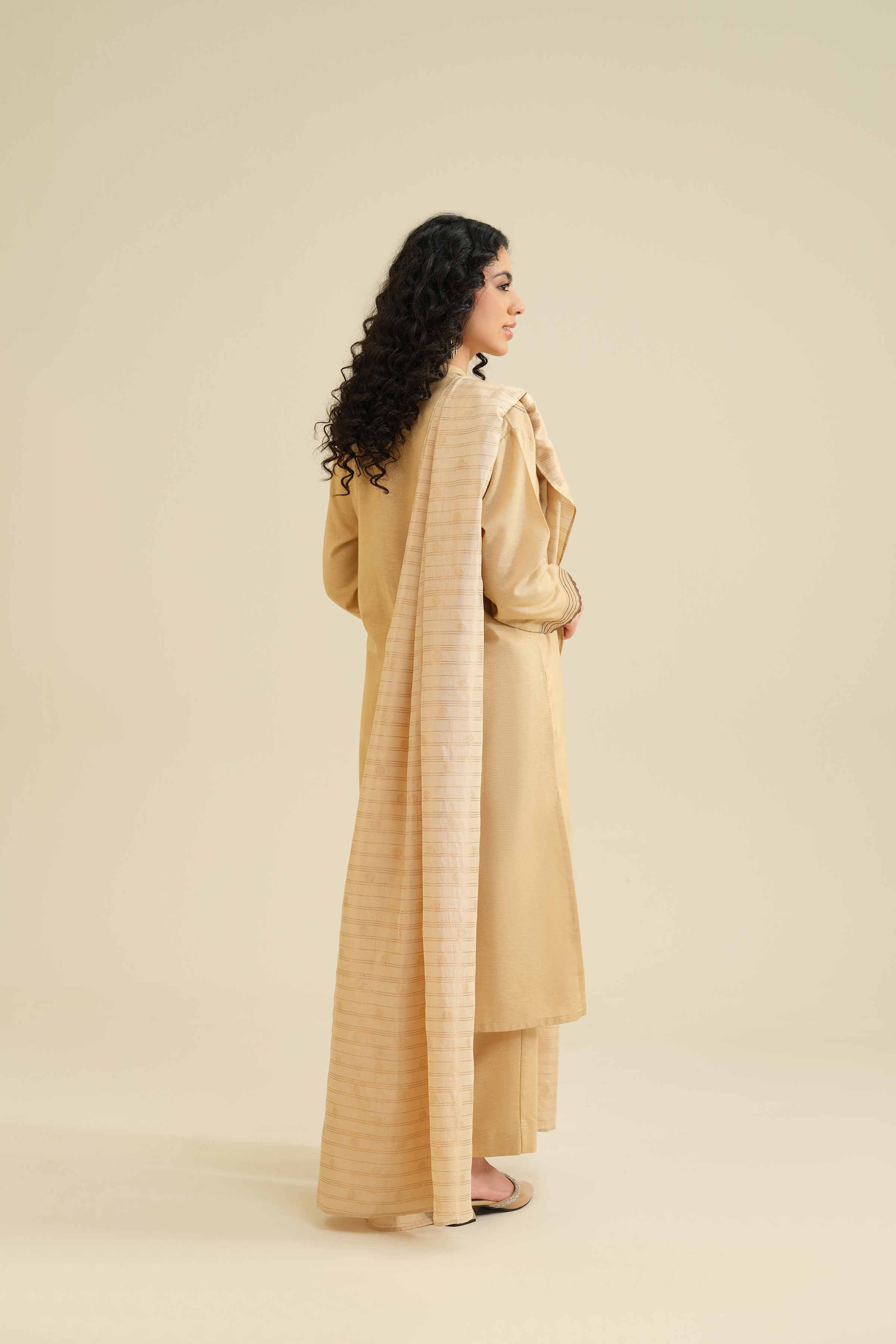 NISHATUAE - Beige Embroidered Karandi 3-piece Ready to wear Suit