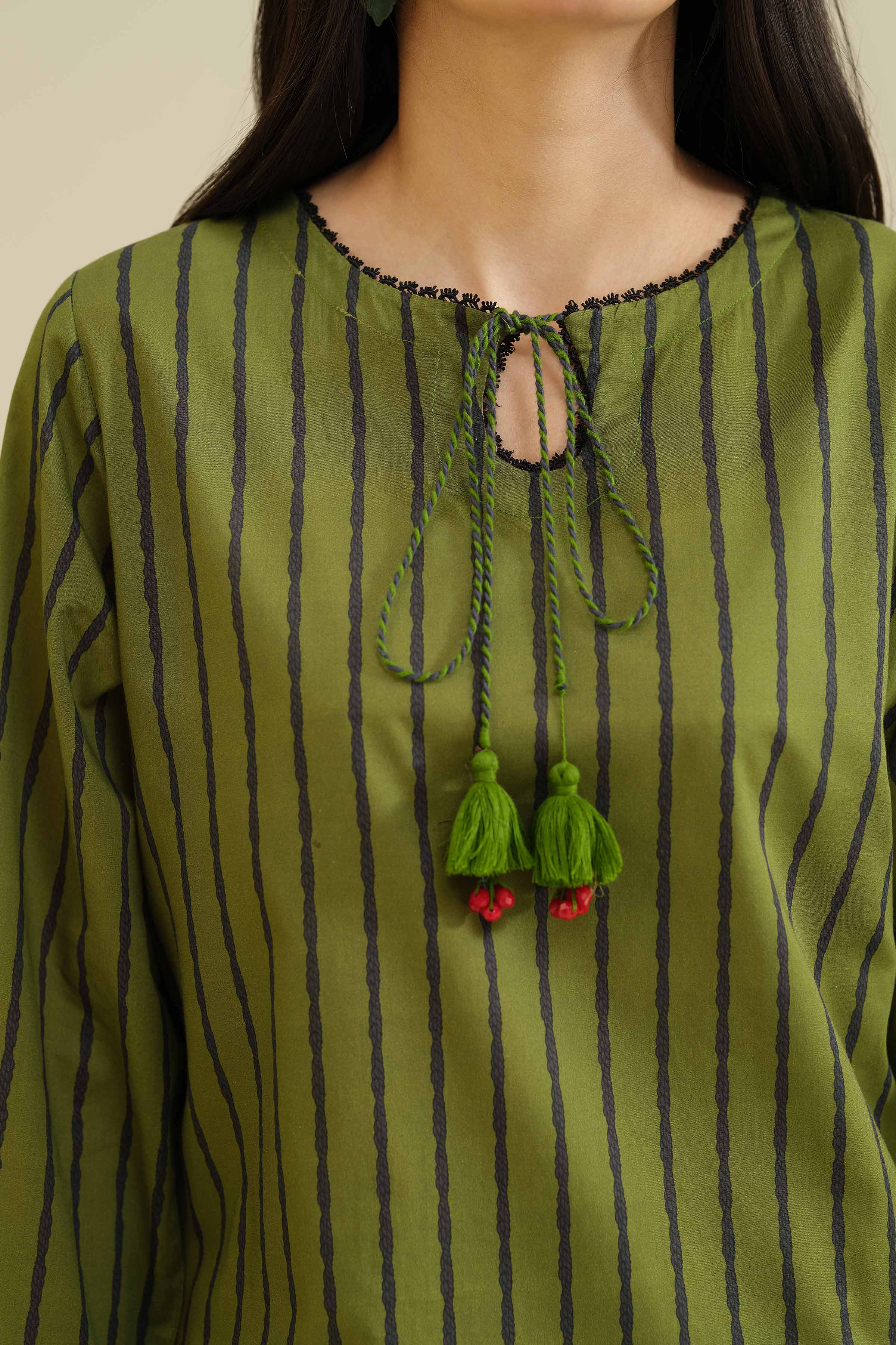 NISHATUAE - Green Embroidered Cambric 3-piece Ready to wear Suit