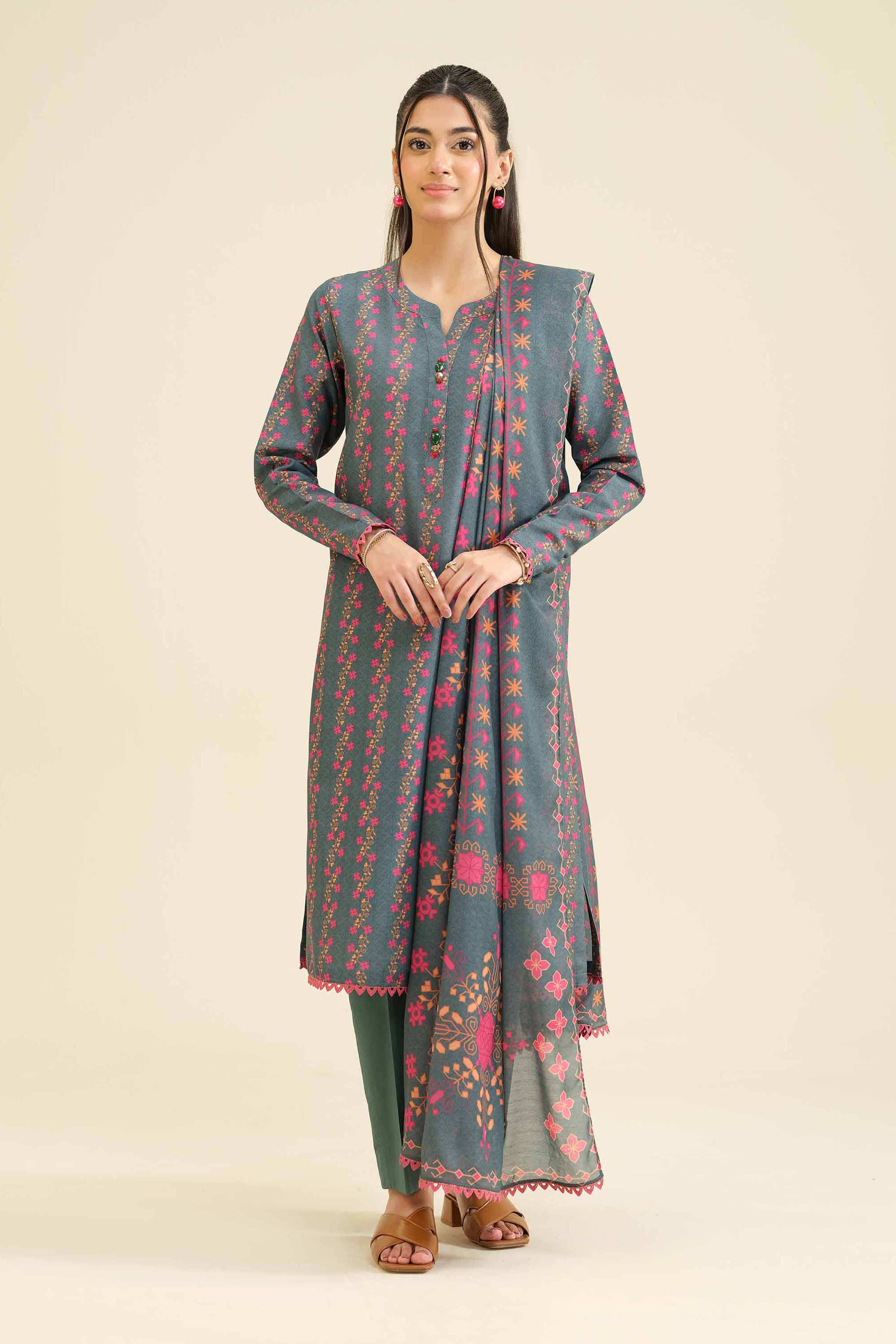 NISHATUAE - Green Printed Lawn 3-piece Ready to wear Suit