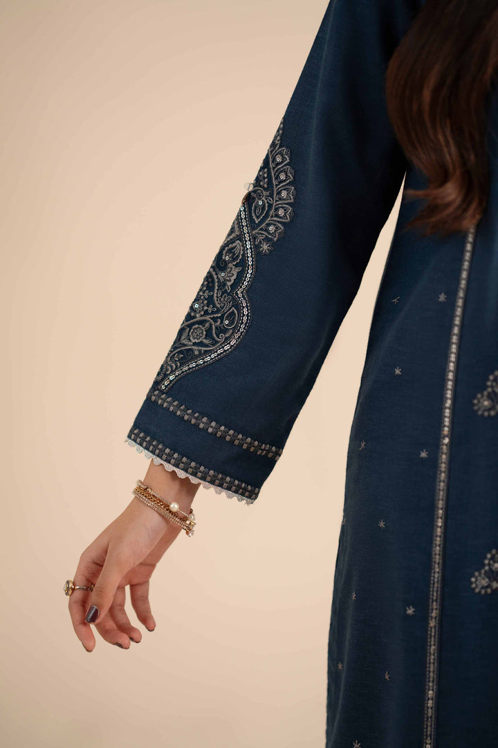 NISHATUAE - Blue Embroidered Karandi 3-piece Ready to wear Suit
