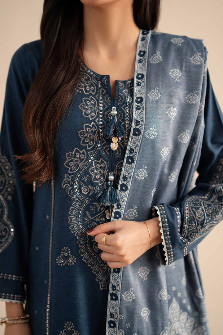 NISHATUAE - Blue Embroidered Karandi 3-piece Ready to wear Suit