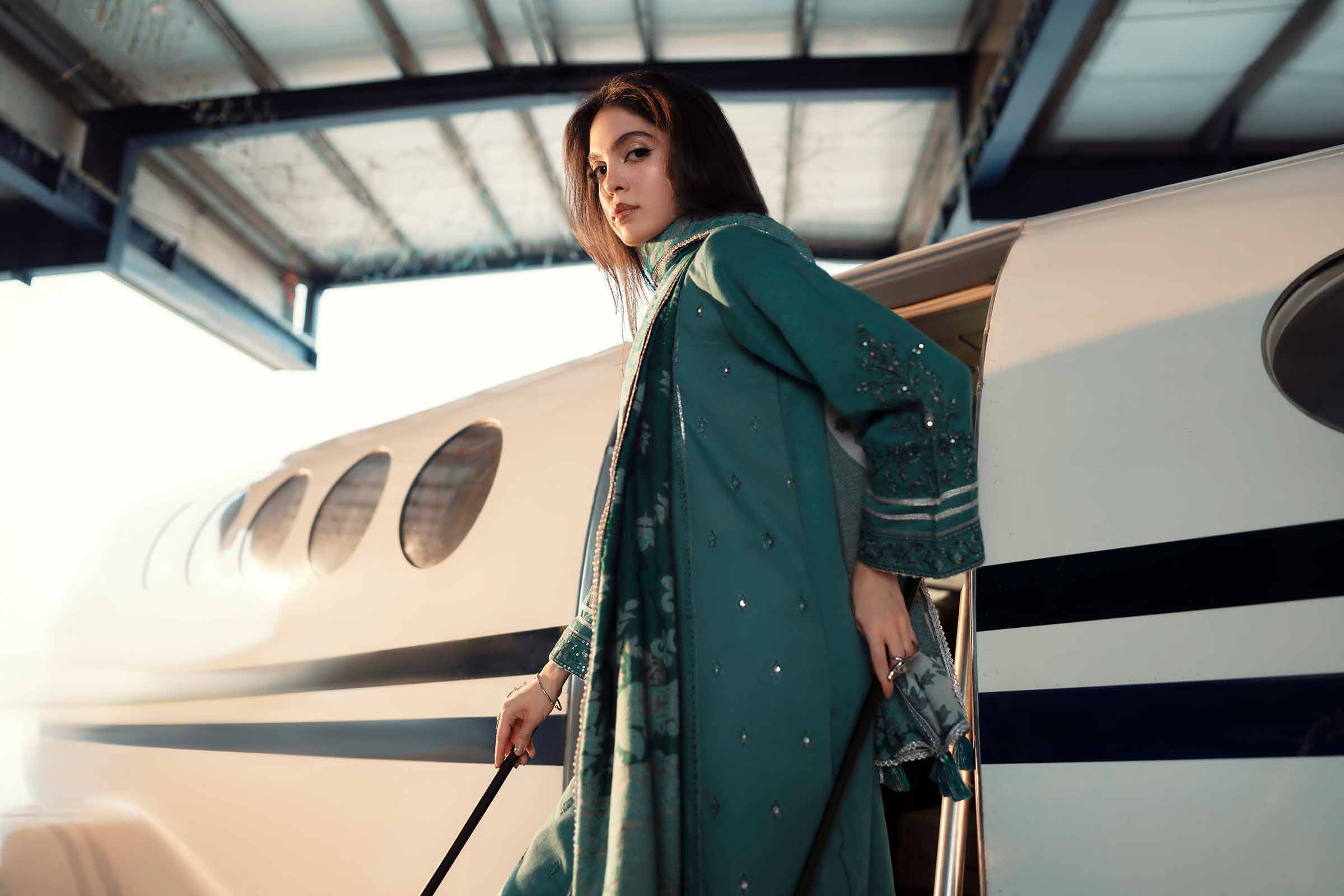 NISHATUAE - Green Embroidered Karandi 3-piece Ready to wear Suit